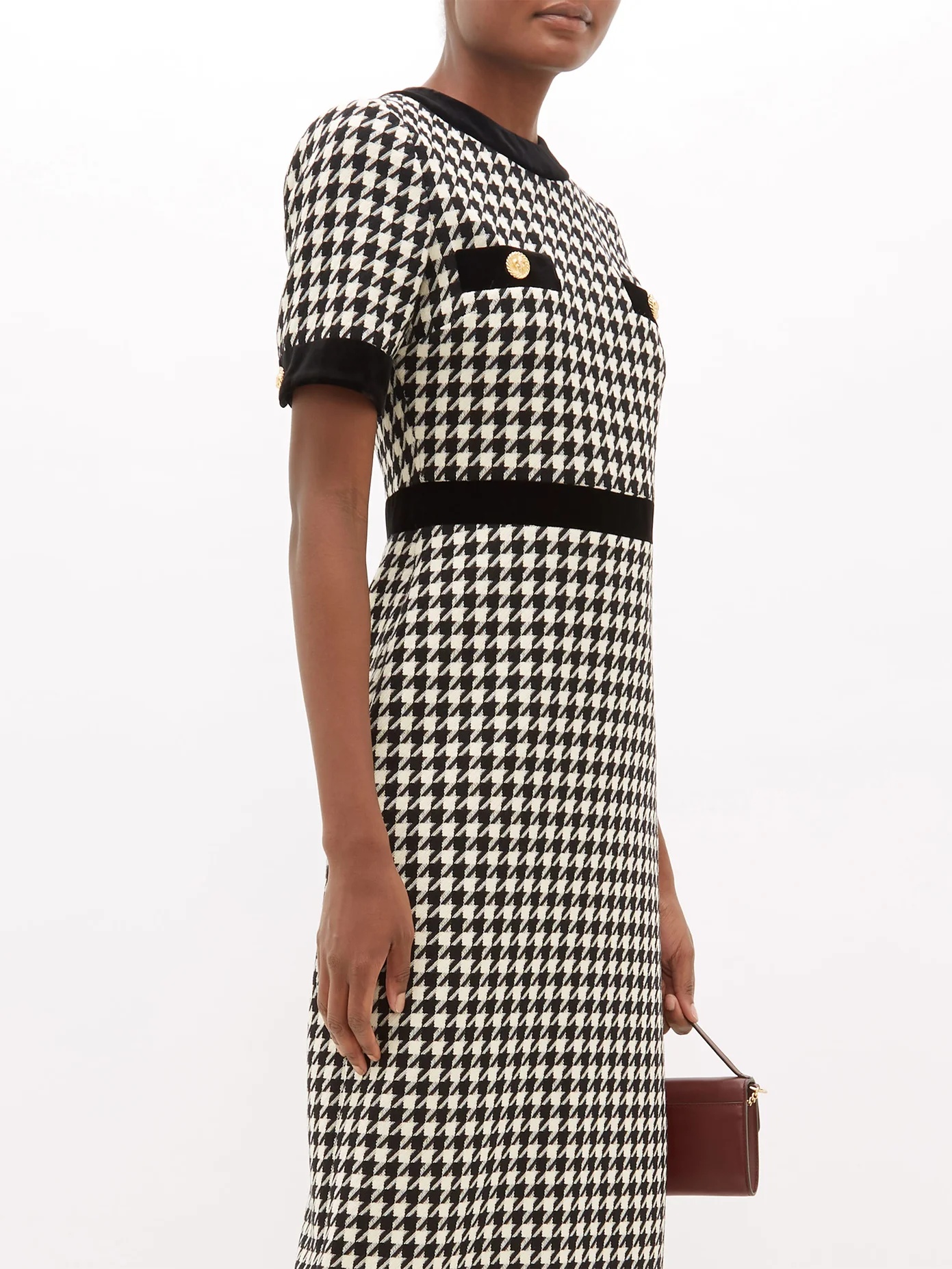 Houndstooth wool-blend dress - 7