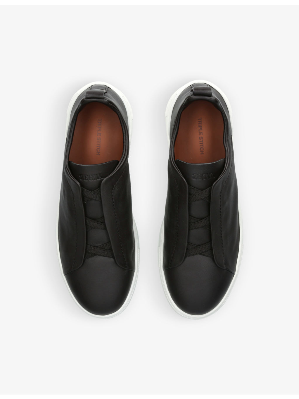 Triple Stitch brand-embroidered low-top leather trainers - 2
