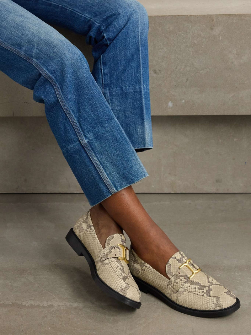 Chloé Marcie buckled snake-effect leather loafers outlook