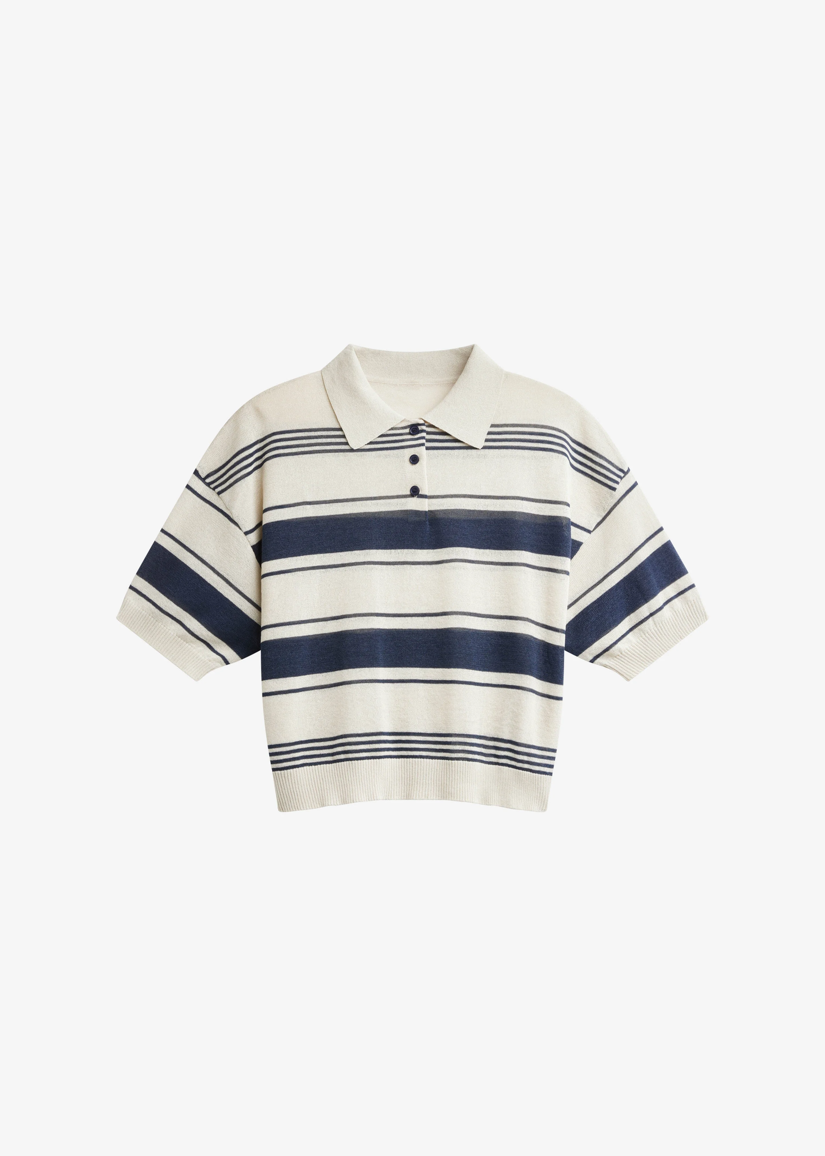 Bolea Knit Polo Top - Beige/Navy Stripe - 1