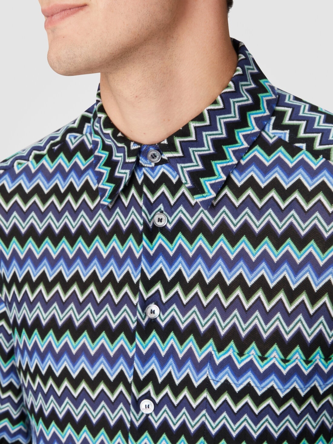Zig zag cotton shirt with breast pocket - 5