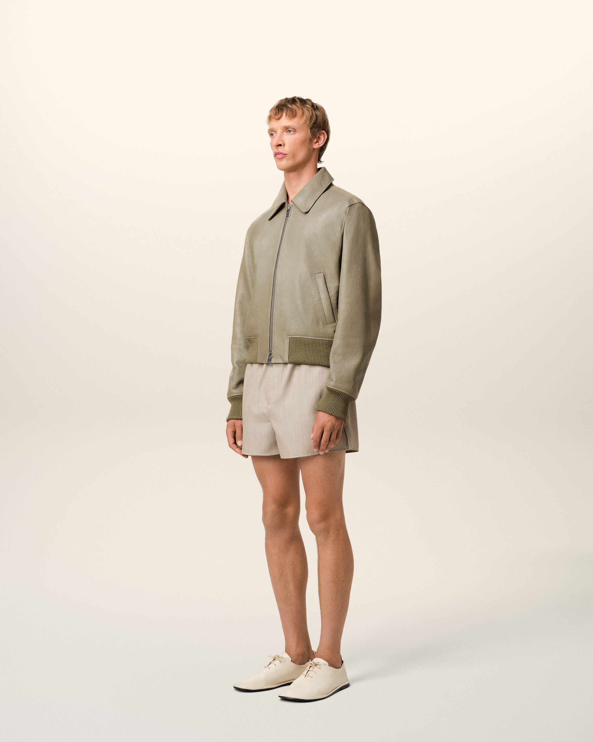 GREEN LEATHER ZIPPED JACKET - 6