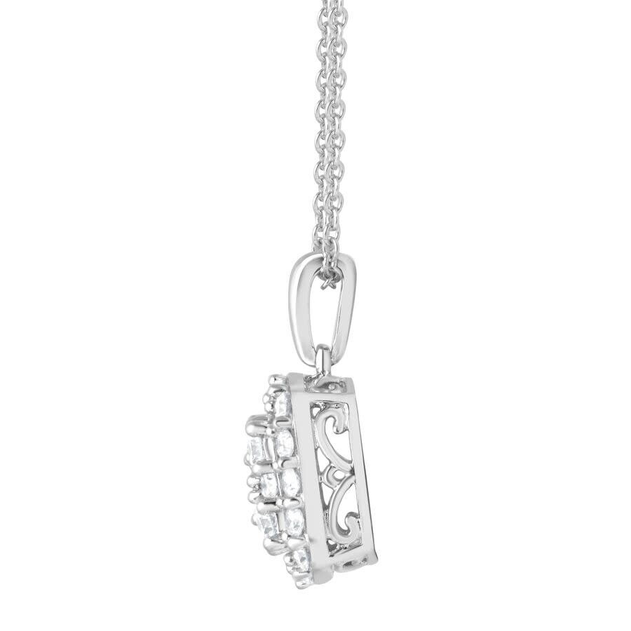 Brilliant Diamond - Brilliant Diamond 1 Carat Round Lab Grown Halo Diamond Pendant Necklace in Sterling Silver, Cushion  - 2
