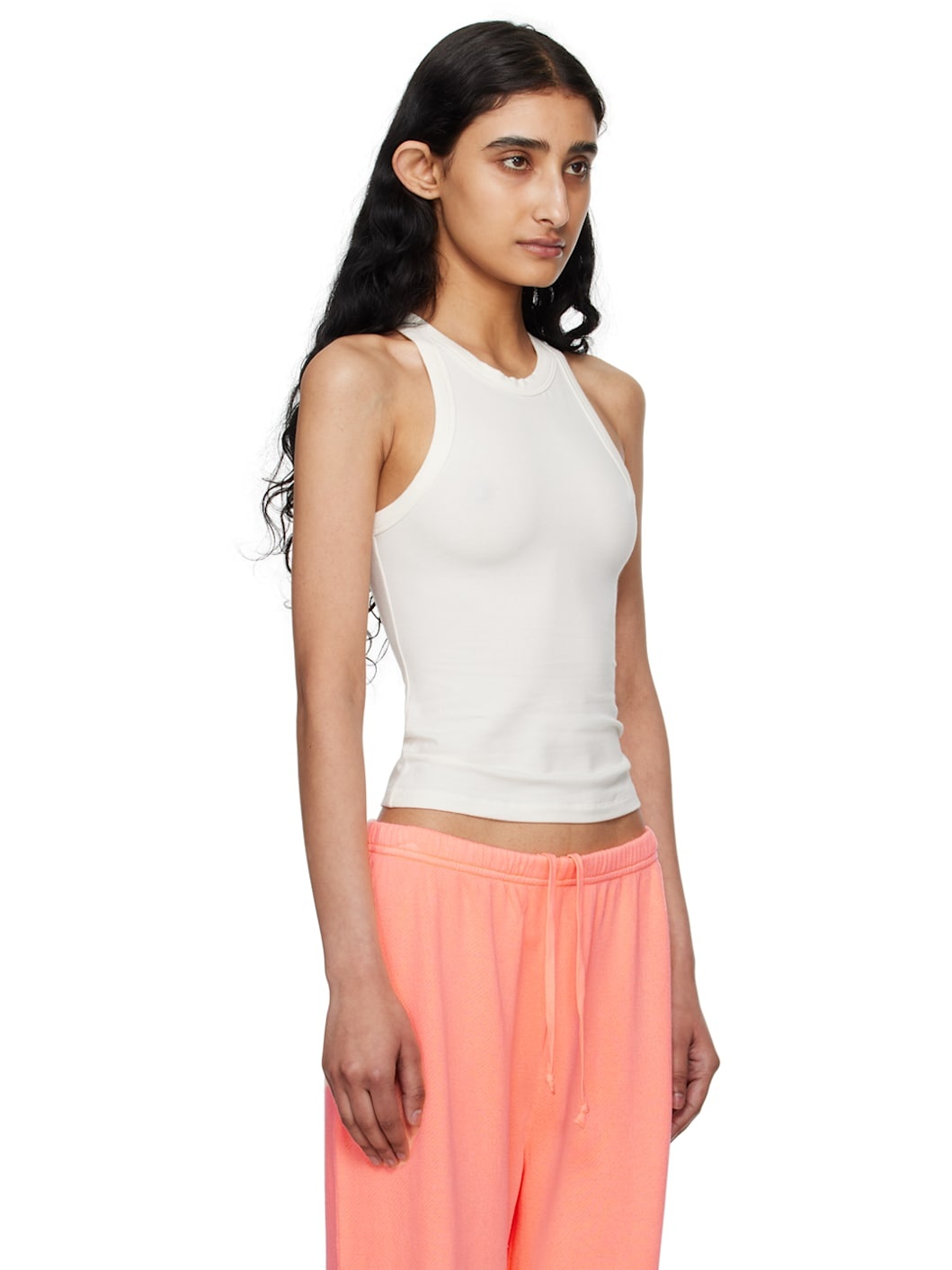 Off-White Cotton Jersey Crew Neck Tank Top - 2