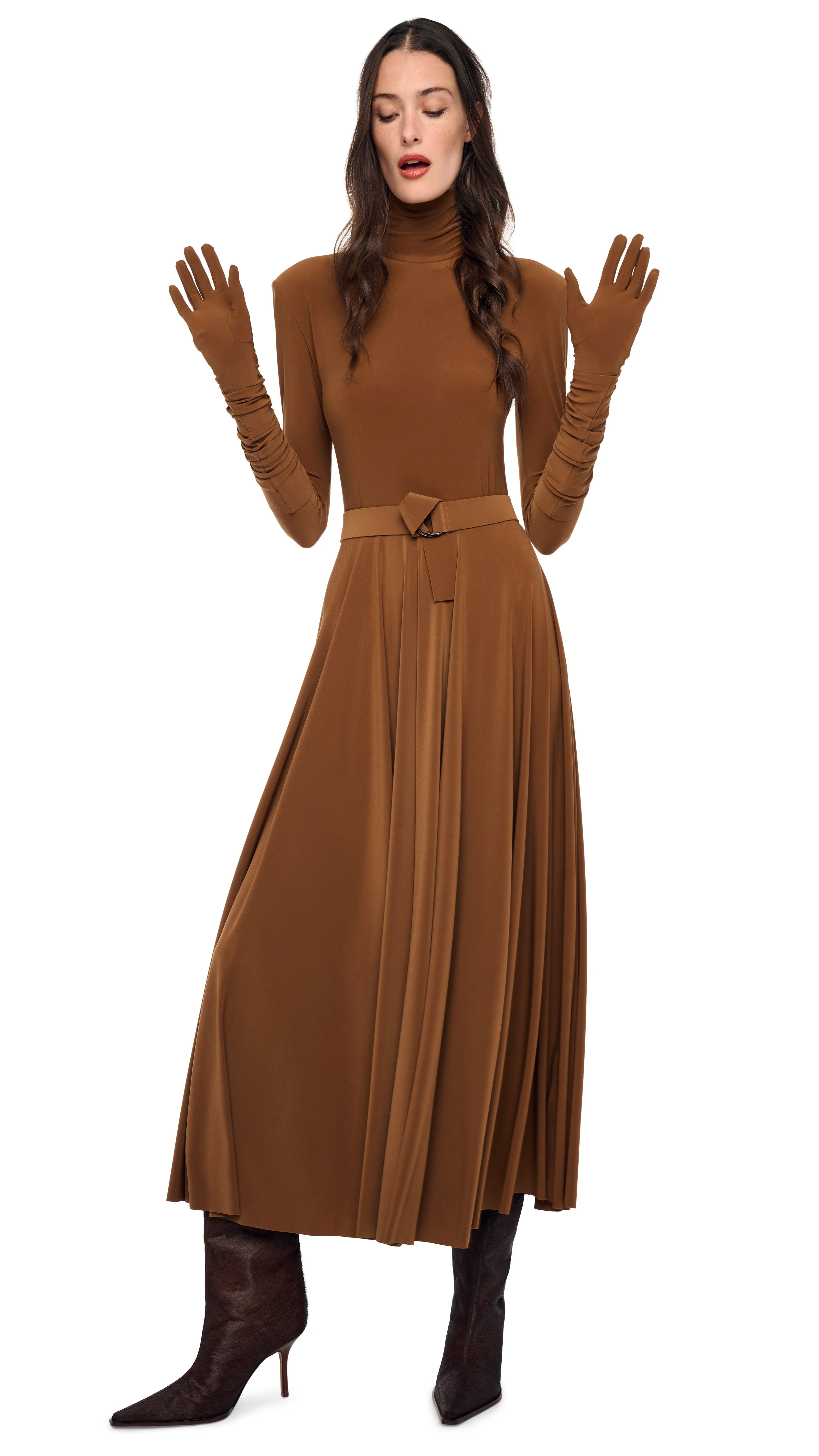 SHOUDLER PAD TURTLE FLARED DRESS - 1