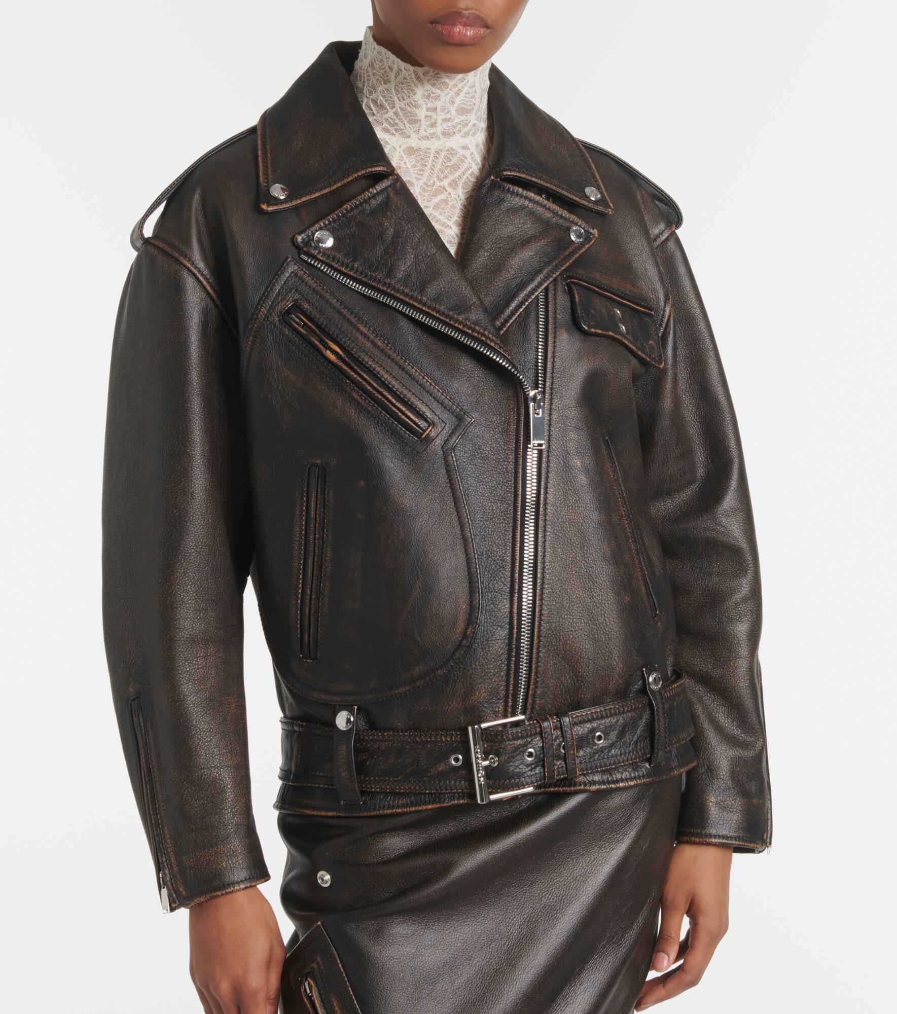 Leather biker jacket - 7