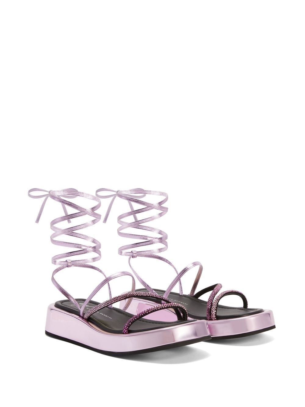lace-up metallic sandals - 2