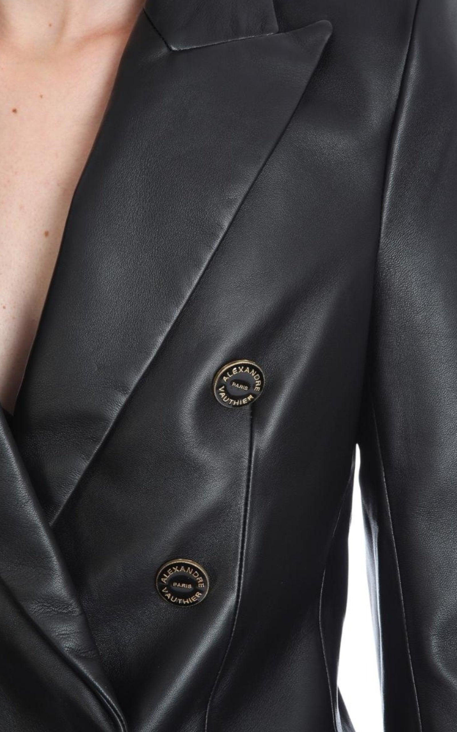 Double-breasted Leather Blazer - 6