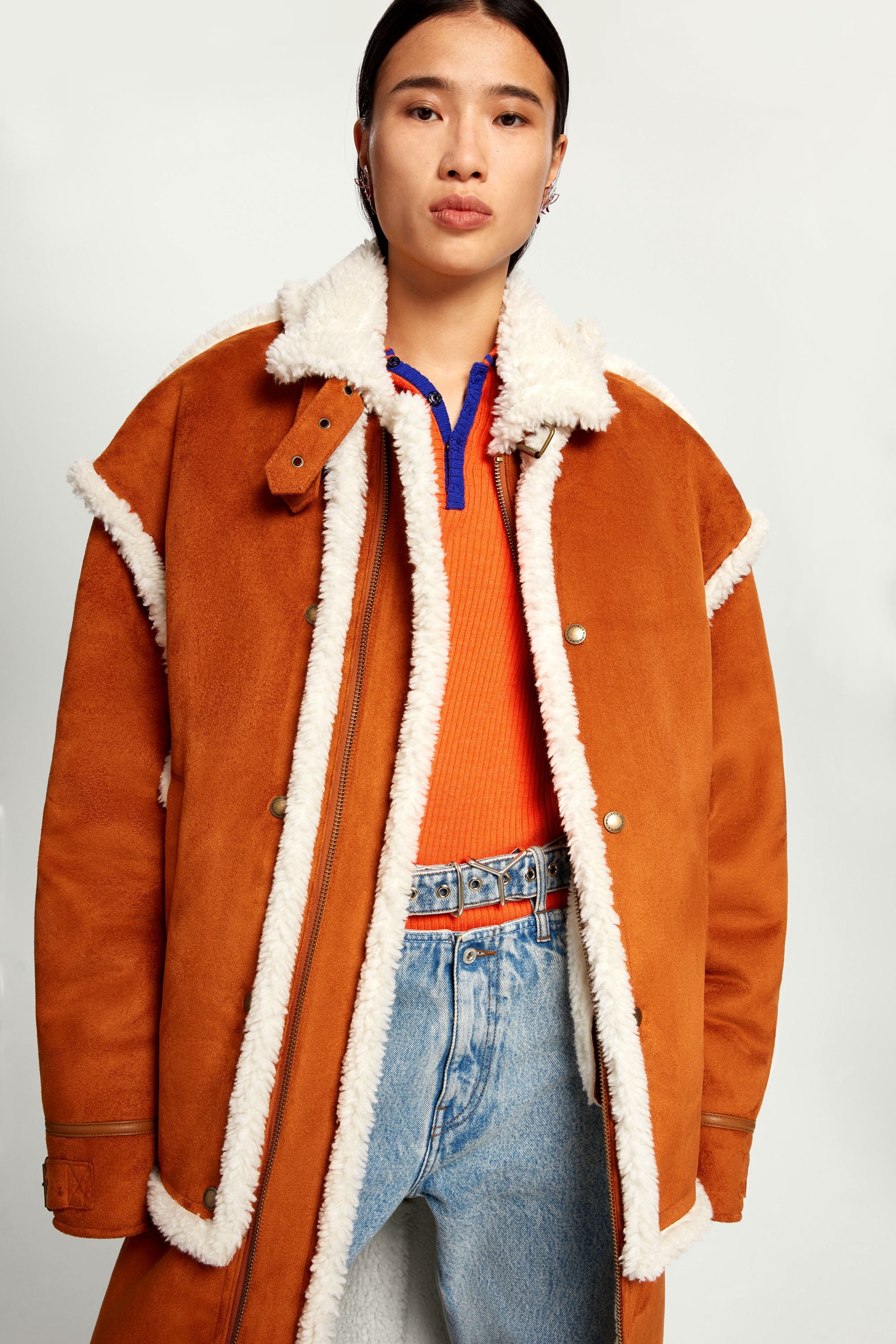 Snap Panel Shearling Coat - 4