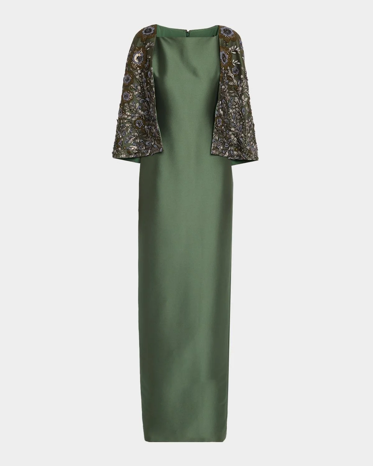 Floral-Embroidered Cape Column Gown - 1