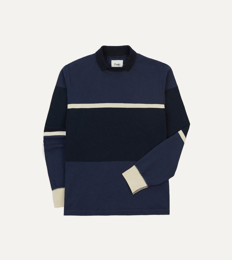 Navy and Ecru Stripe Mock Collar Long-Sleeve Jersey 1