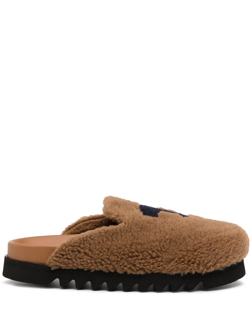 textured-letter shearling mules - 1