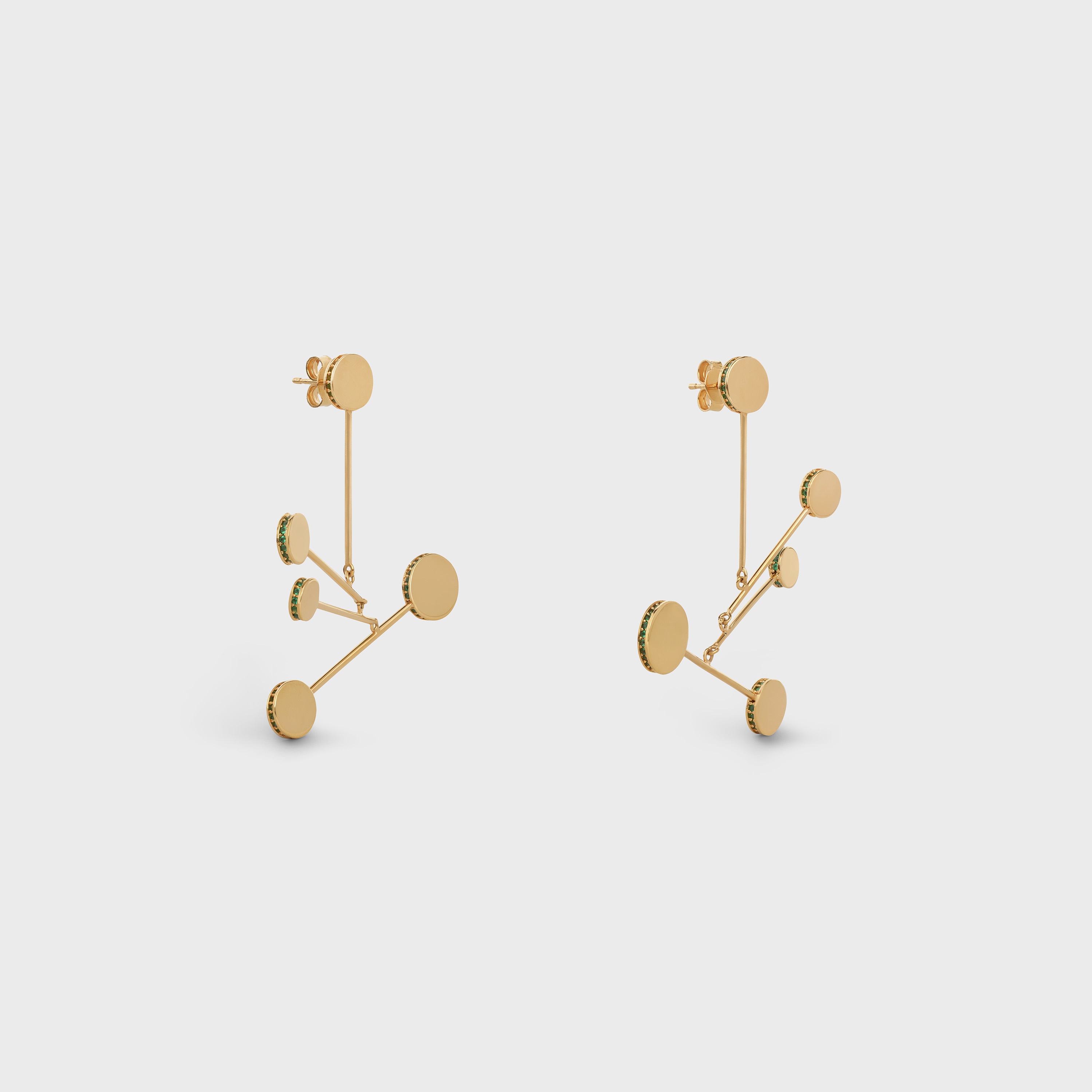 MOUVEMENT MODERNE MOBILE EARRINGS IN BRASS WITH GOLD FINISH AND LIGHT GREEN CRYSTALS - 2