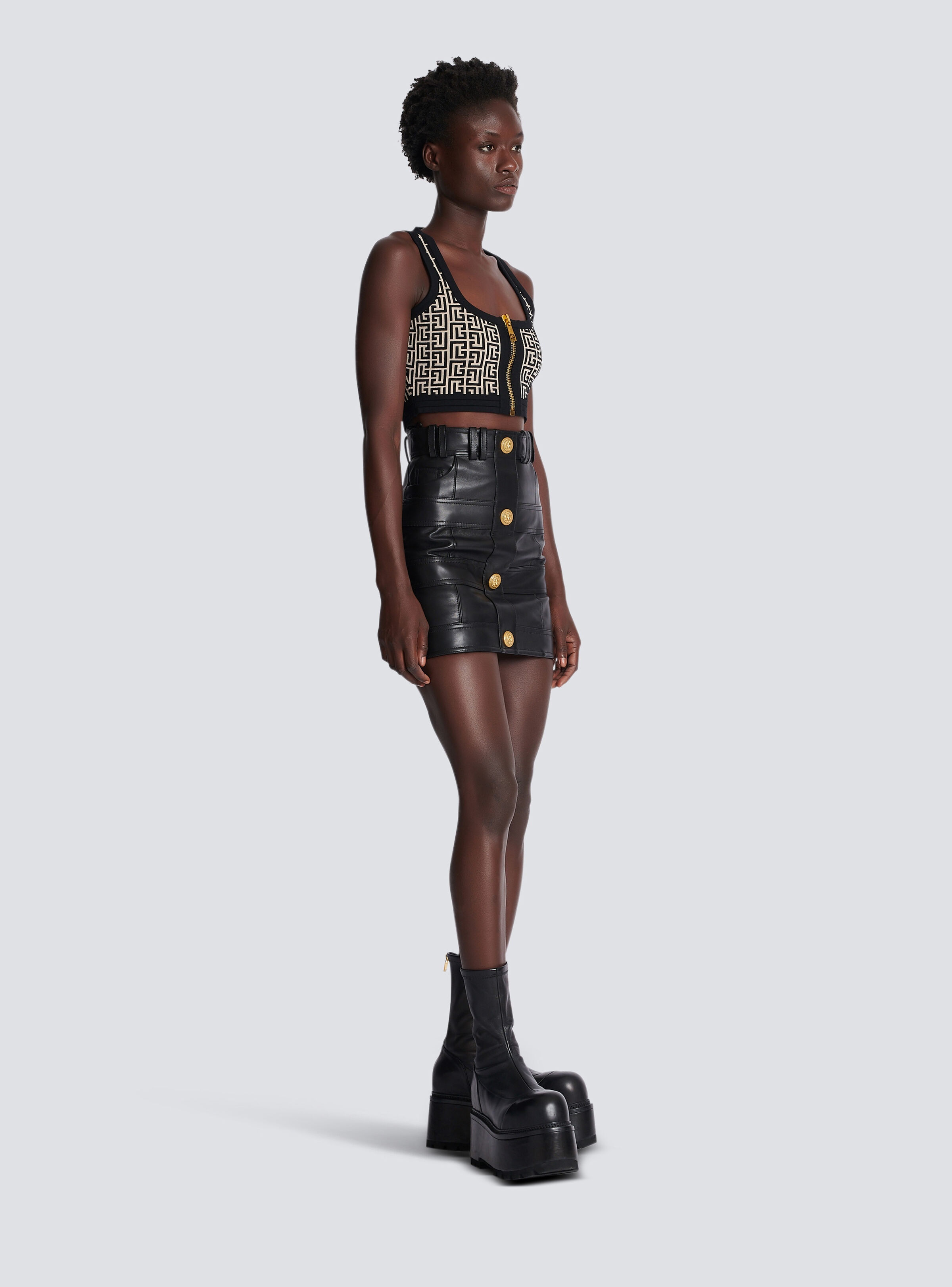 High-waisted leather skirt - 3