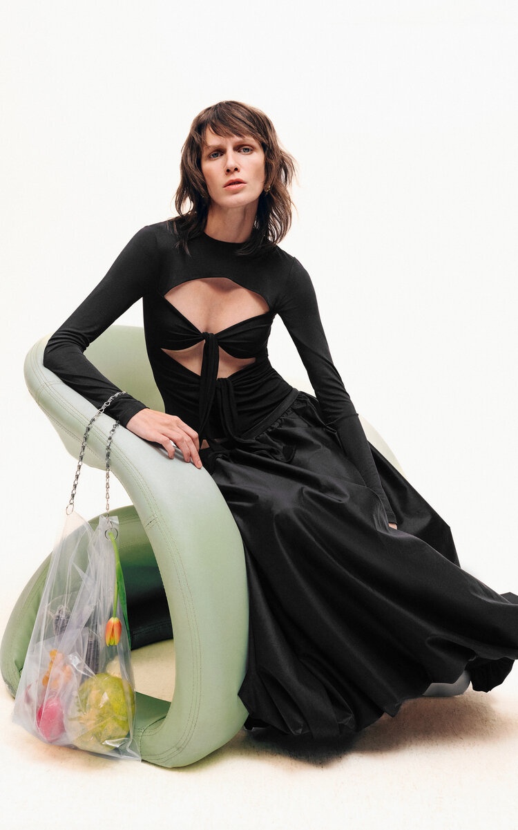 Lenna Tie-Front Cutout Jersey Top black - 2