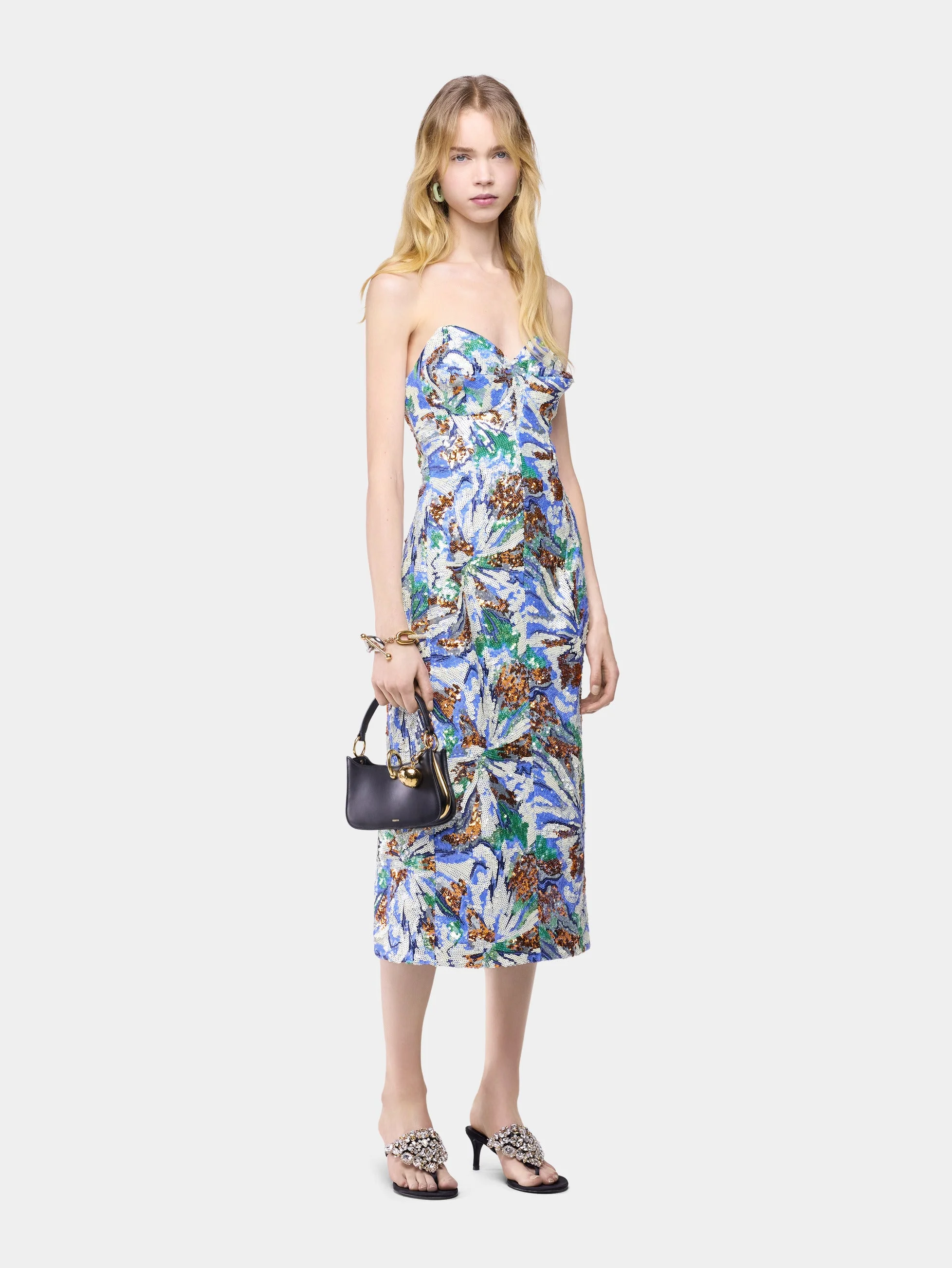 MIDI DRESS WITH MULTICOLOR FLORAL-SHAPED SEQUIN EMBROIDERY - 1