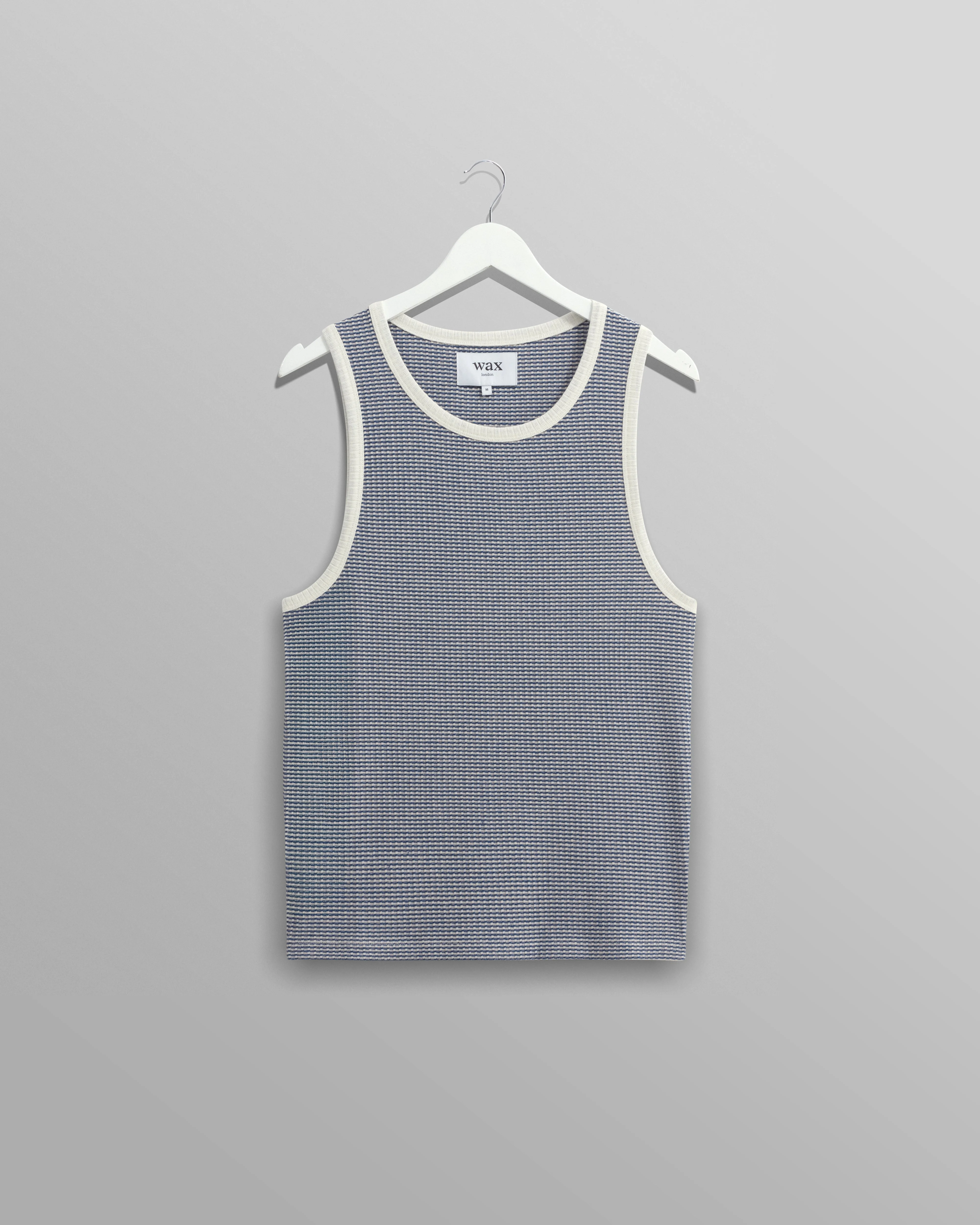 Montague - Blue And Ecru Striped Ribbed Organic Cotton Vest - 1
