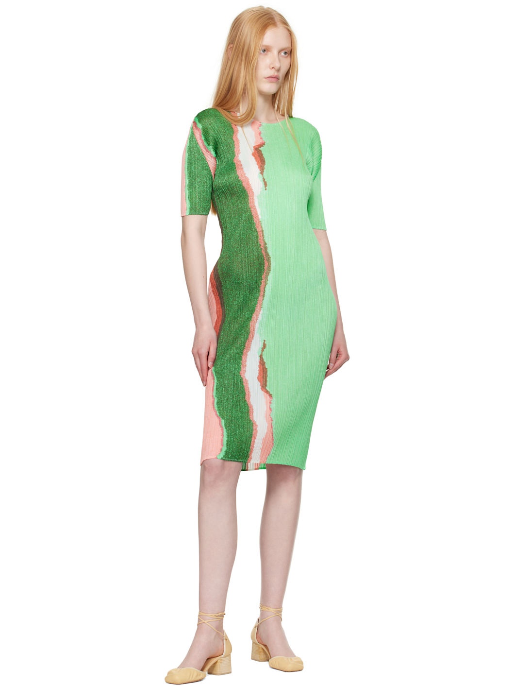 Green Grainy Colors Midi Dress - 4