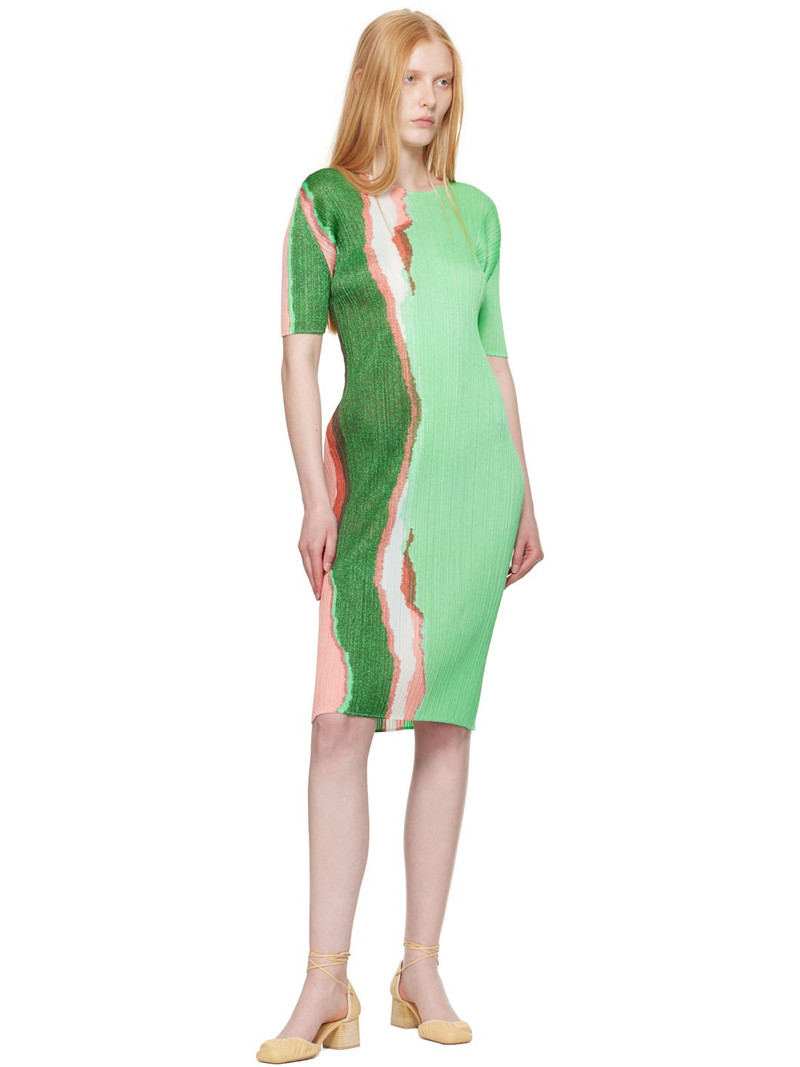 Pleats Please Issey Miyake Green Grainy Colors Midi Dress outlook
