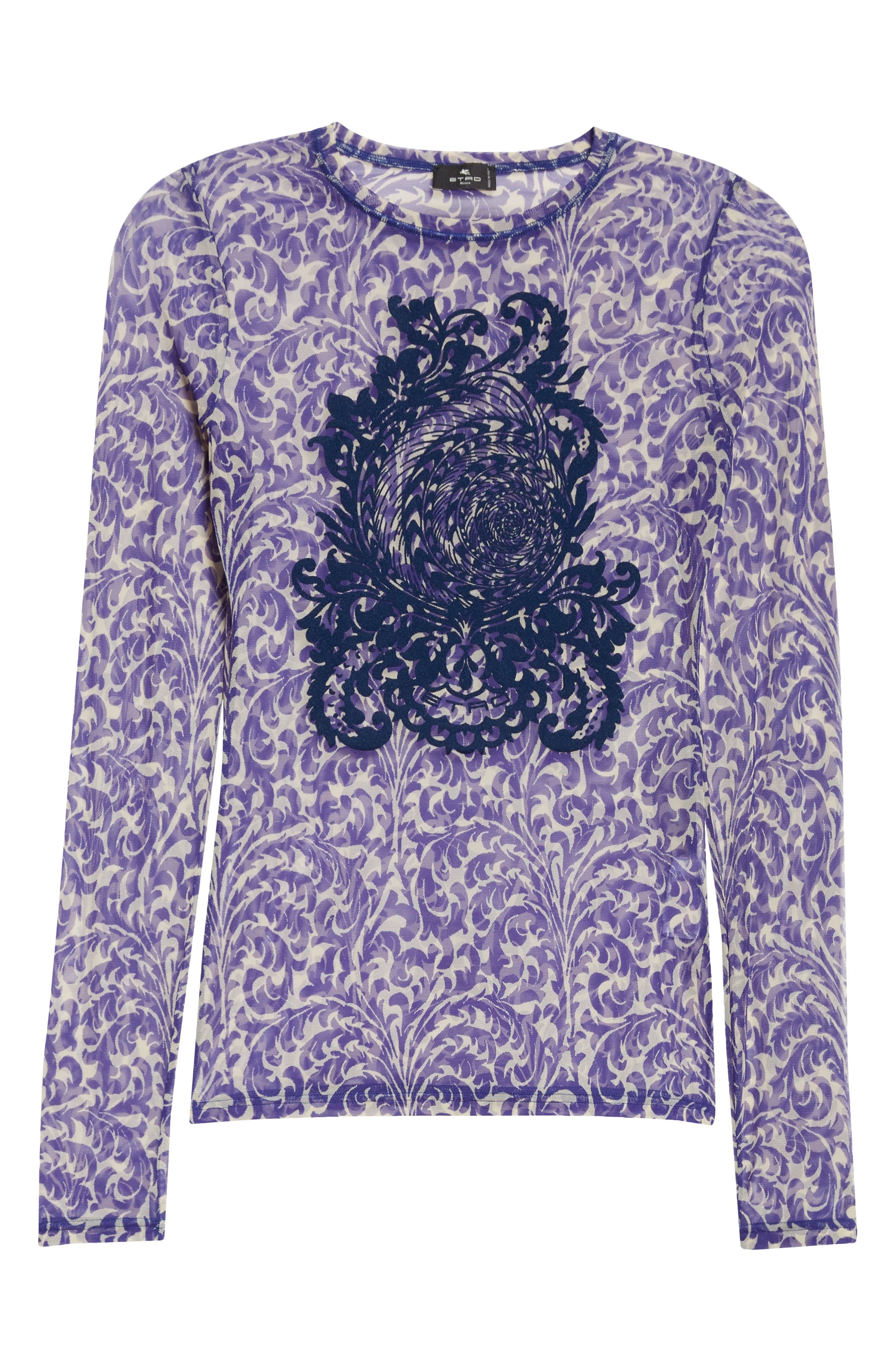 Etro Flocked Shell Paisley Top in Printed Blue Base at Nordstrom - 5