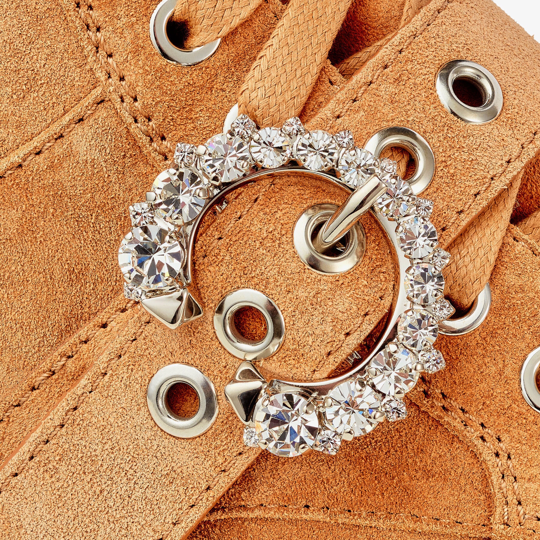 Cora Flat
Caramel Suede Combat Boots with Crystal Buckle - 4