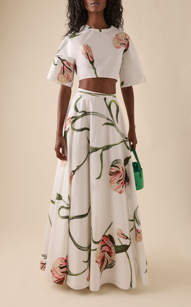 GIAMBATTISTA VALLI Printed Cotton Poplin Maxi Skirt ivory outlook