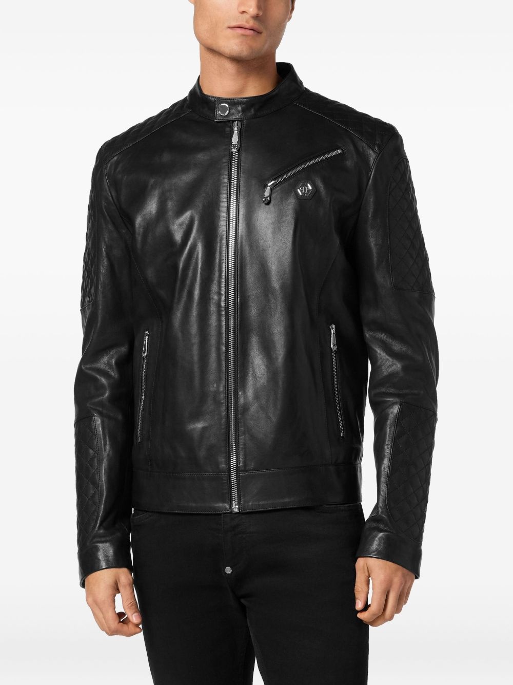 padded leather bomber jacket - 3