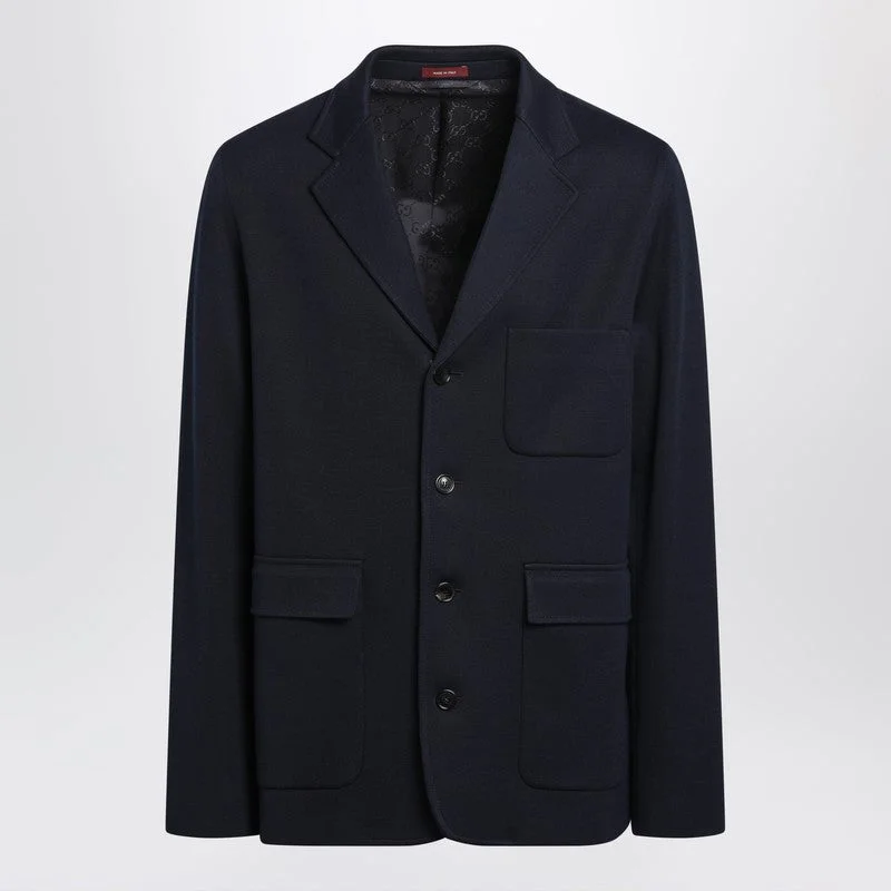 Gucci Blue Single-Breasted Cotton Jersey Jacket Men - 1