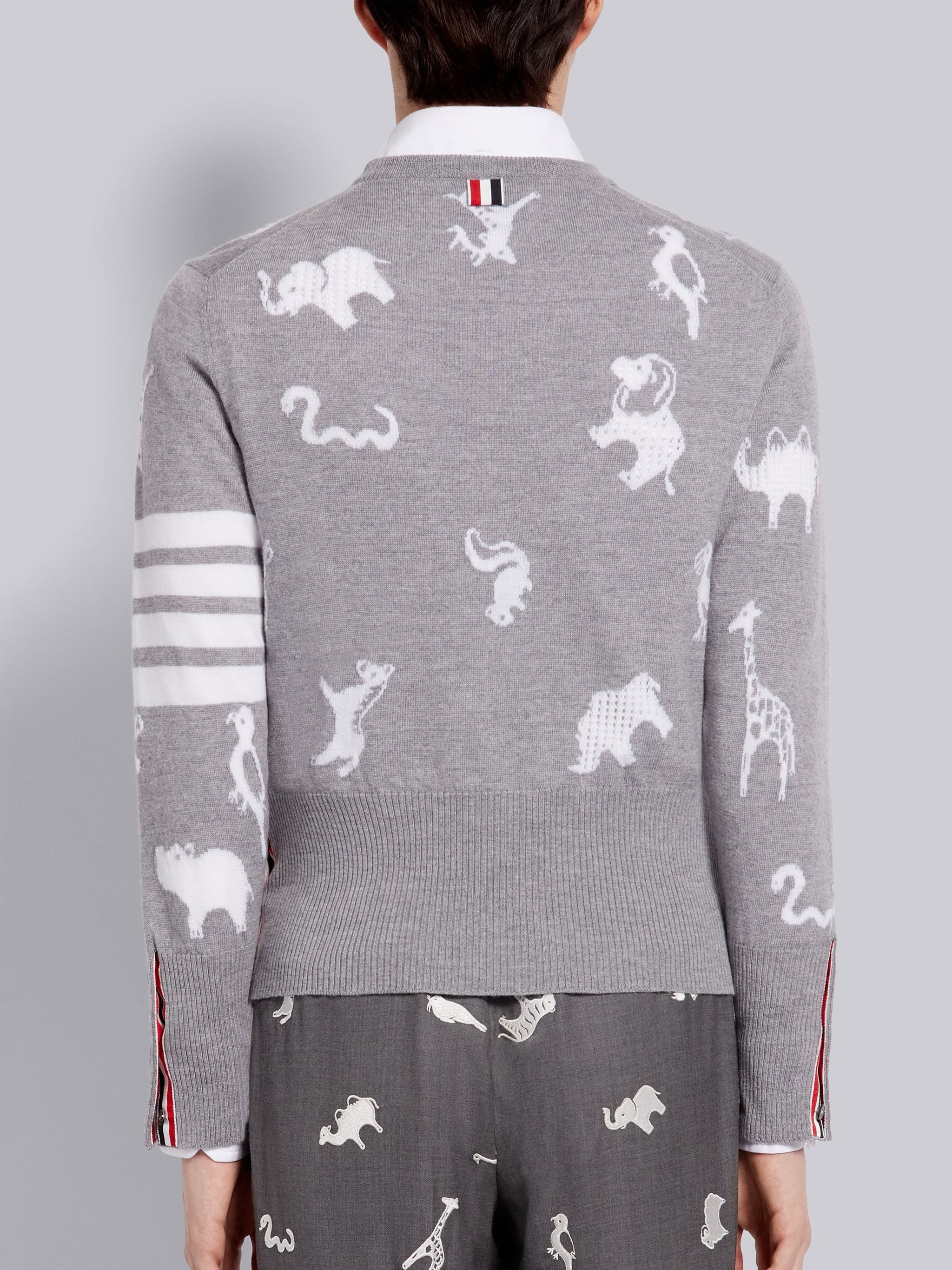 Light Grey Fine Merino Wool Animal Icon Crewneck 4-Bar Pullover - 3