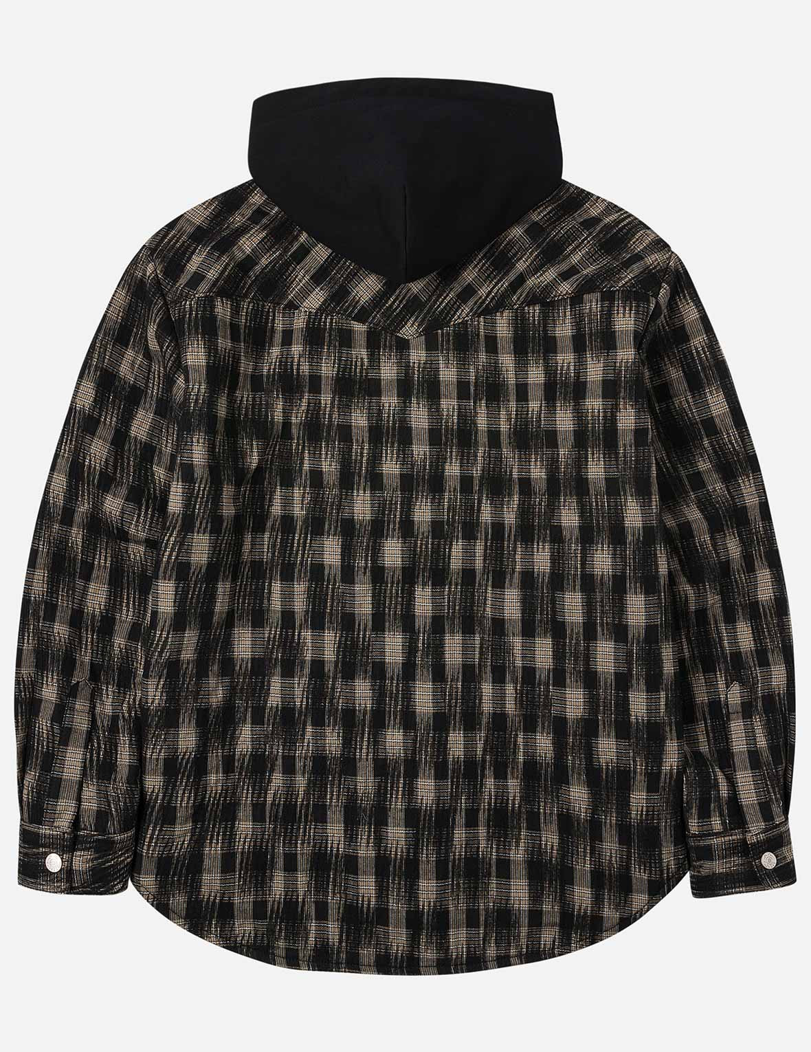 Seagull Embroidery Relax Fit Hooded Checked Shirt Jacket - 4