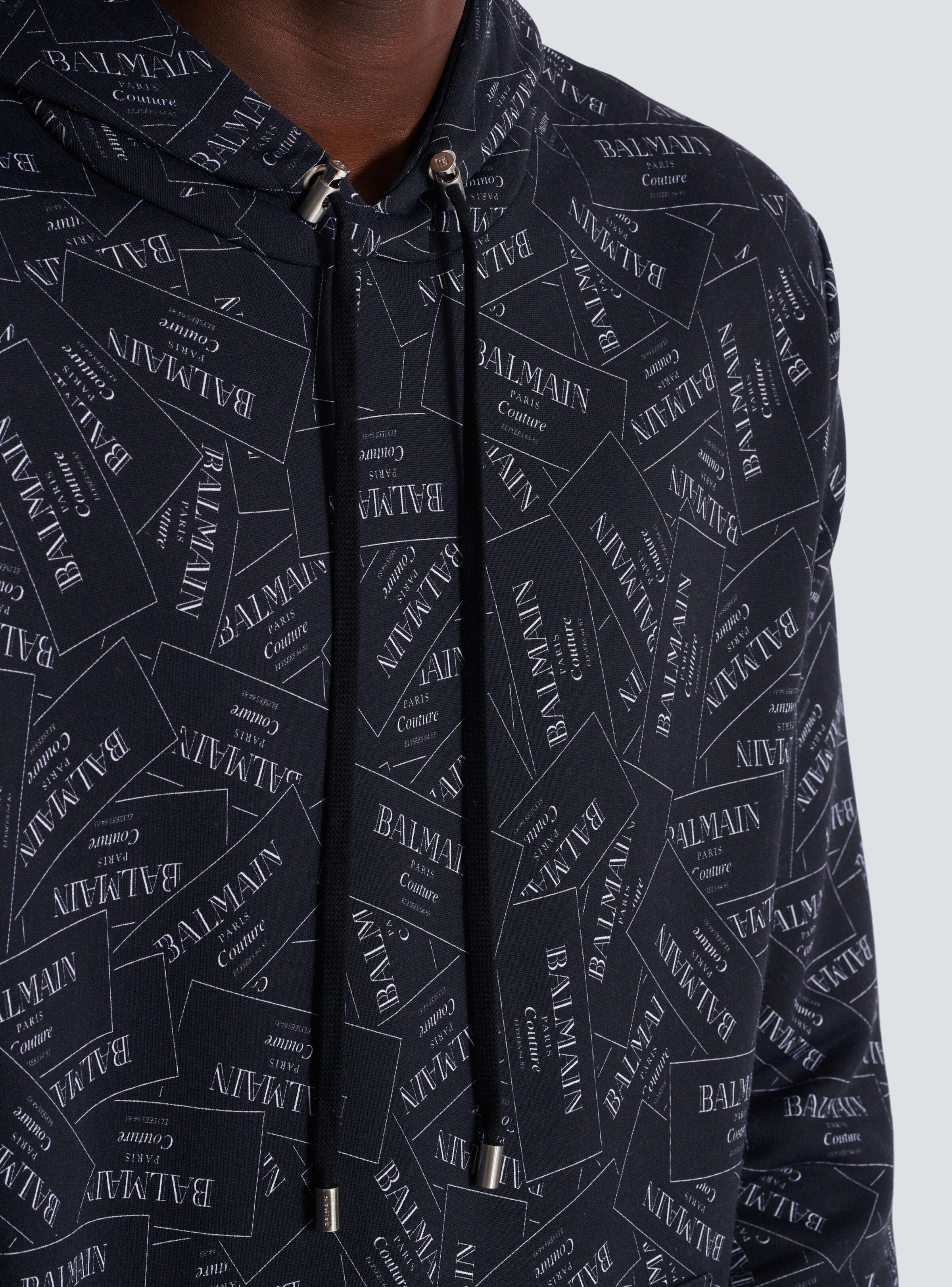 Hoodie with all-over Balmain label print - 8