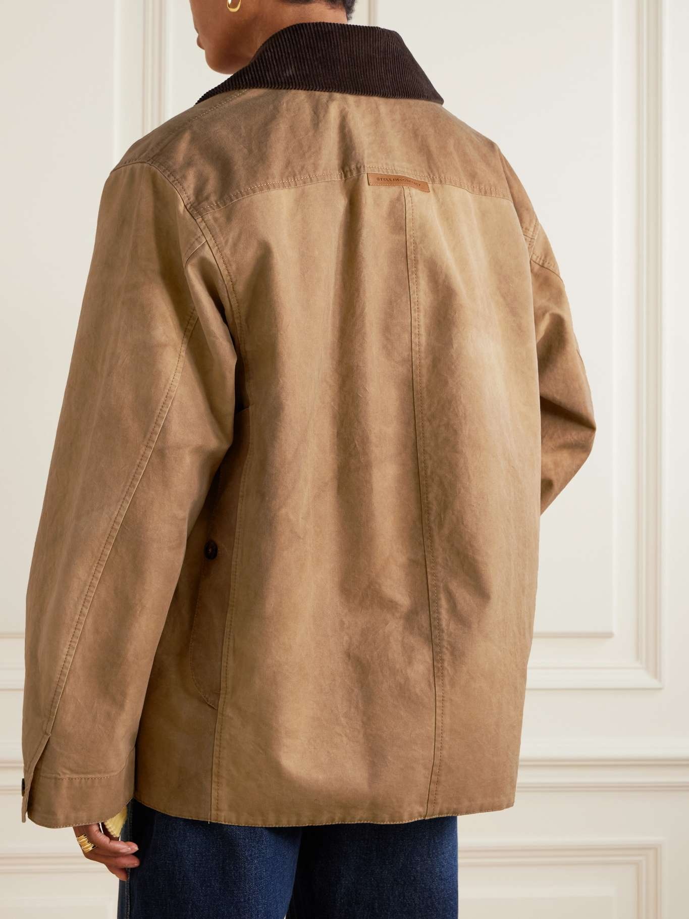 Corduroy-trimmed washed organic cotton-canvas jacket Tan - 4