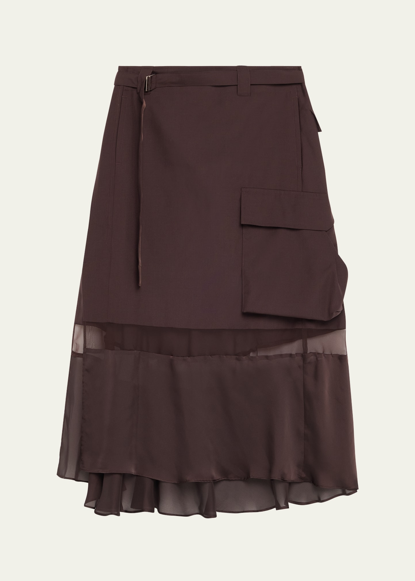 Belted Sheer-Insert Midi Skirt - 1