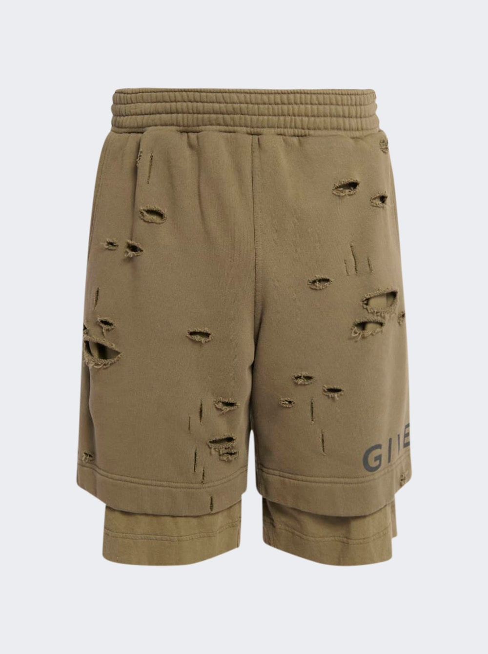 Destroyed Felpa Bermuda Shorts Khaki - 1