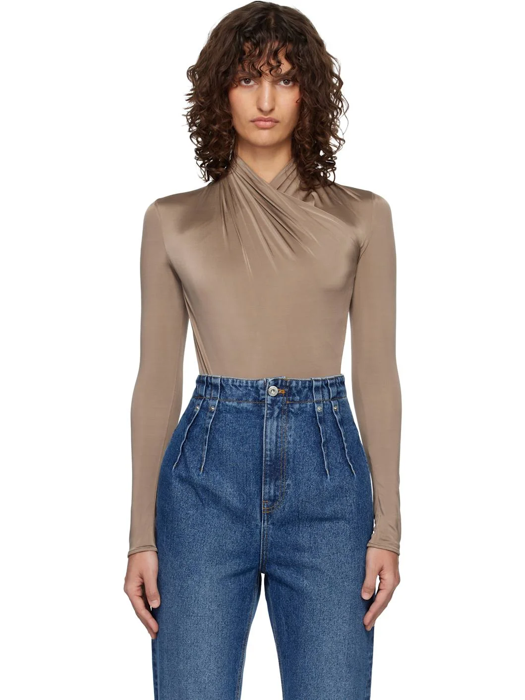 Brown Scarf Bodysuit - 1