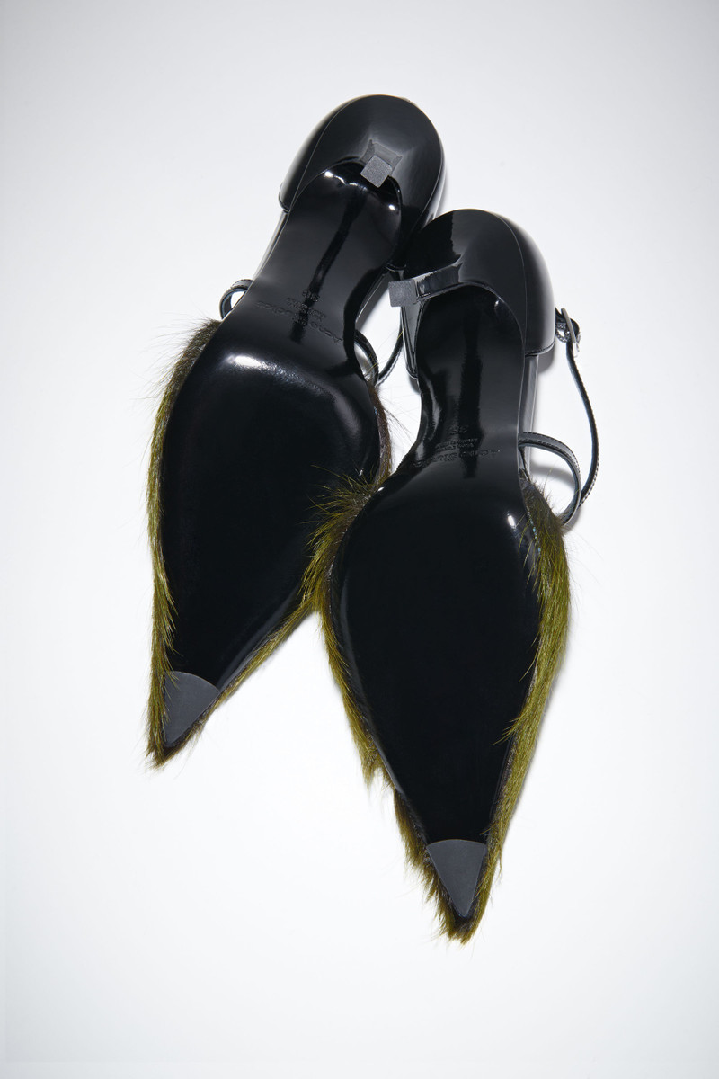 Hairy leather heeled pumps - Yellow/black 4