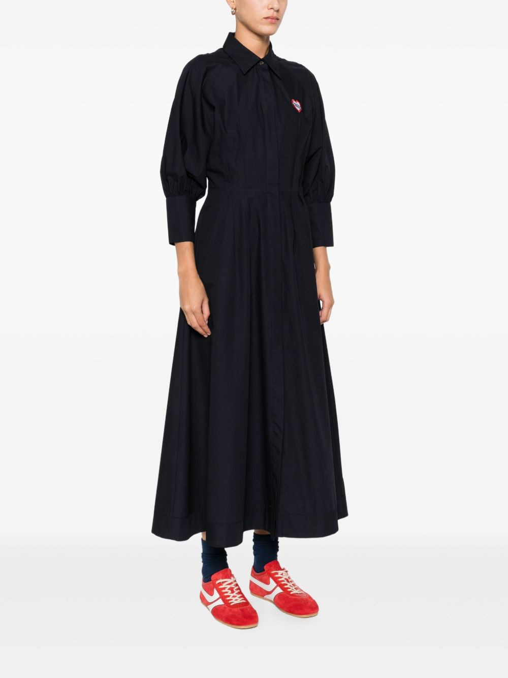 heart-embroidered puff-sleeve dress - 3