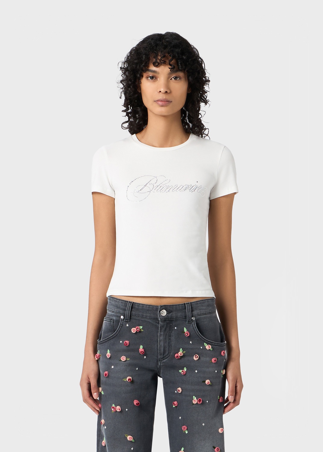 T-SHIRT WITH EMBROIDERY RHINESTONE BLUMARINE DETAILING - 3