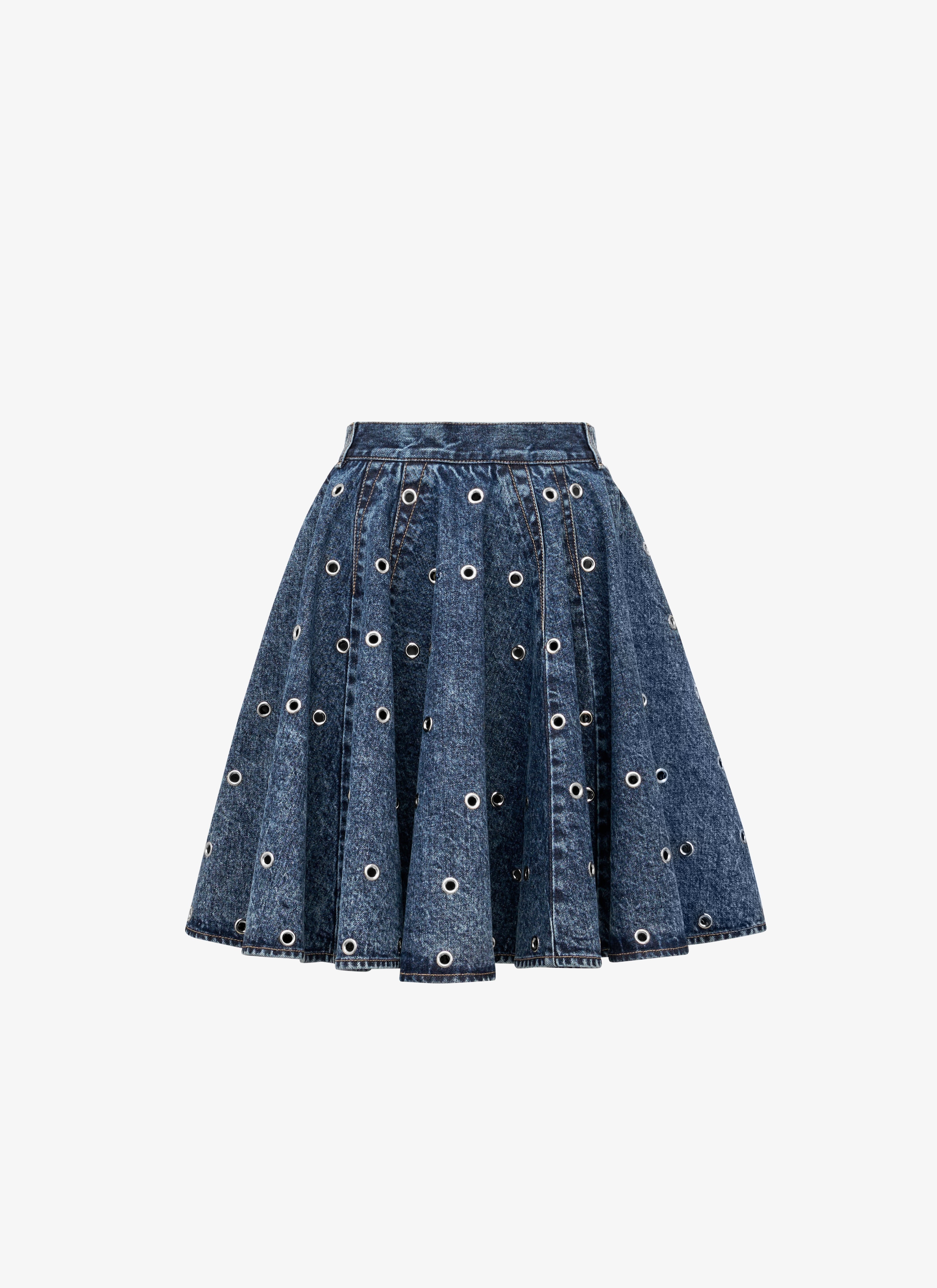 EYELET DENIM SKIRT - 1