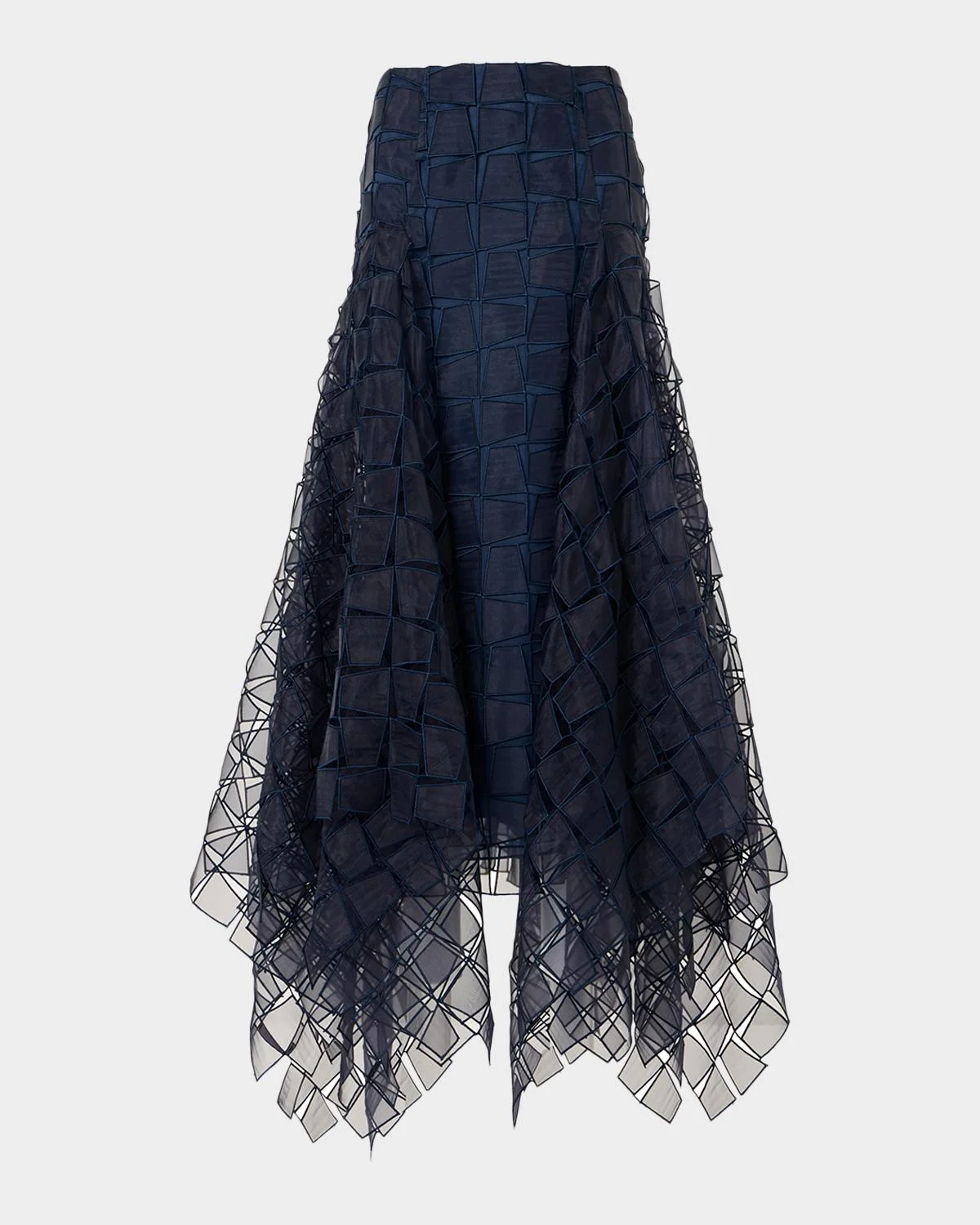 Embroidered Organza Handkerchief Midi Skirt - 1