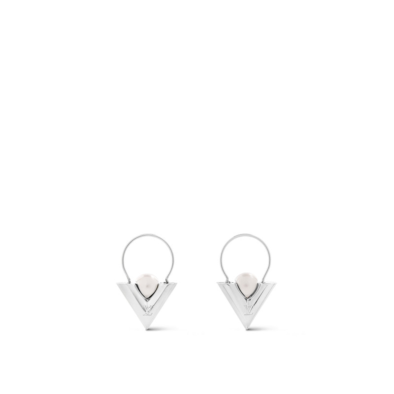 V For Vuitton Pearl And  Metal Earrings 1