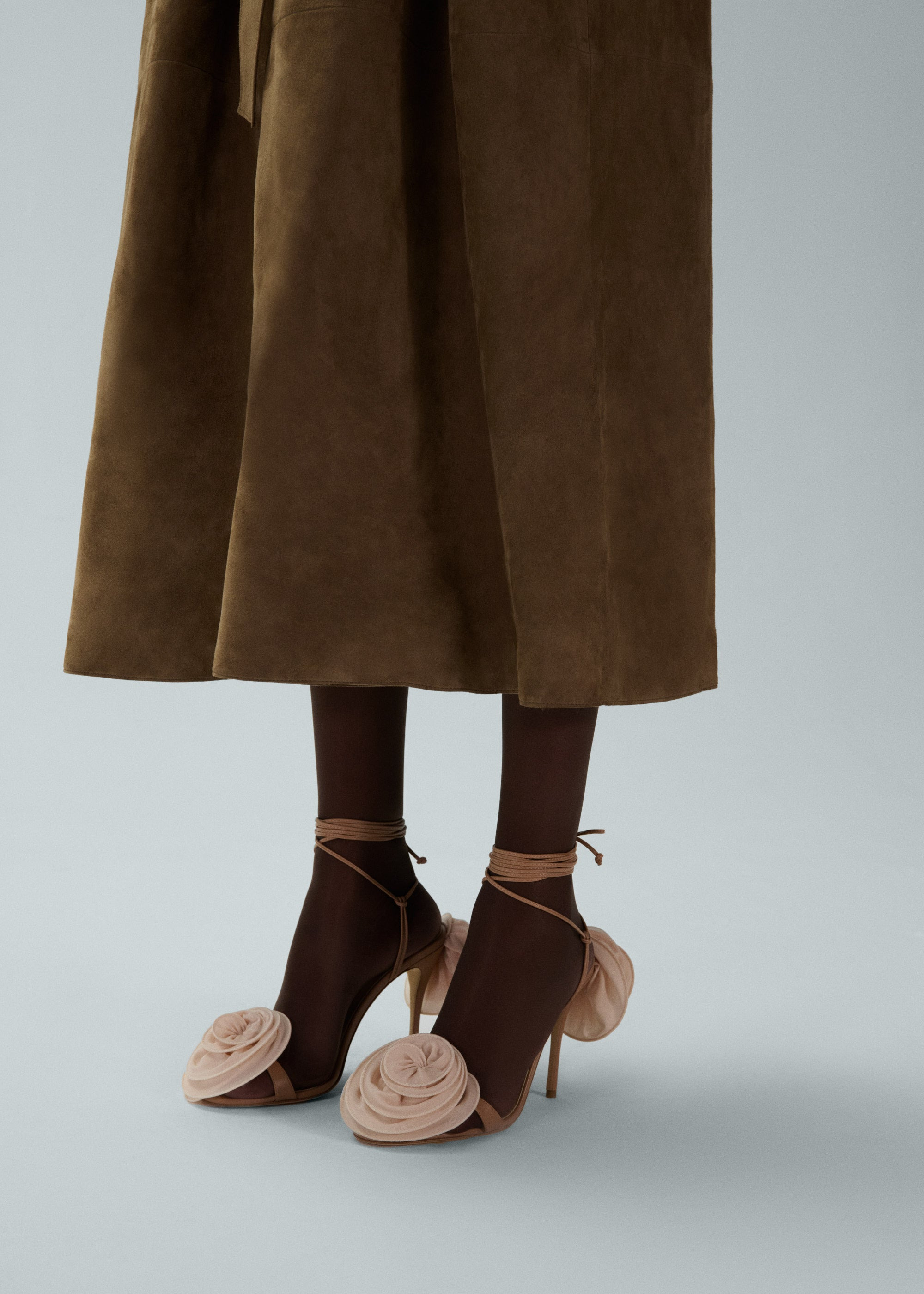 Wrap around double flower sandals in nude - 4