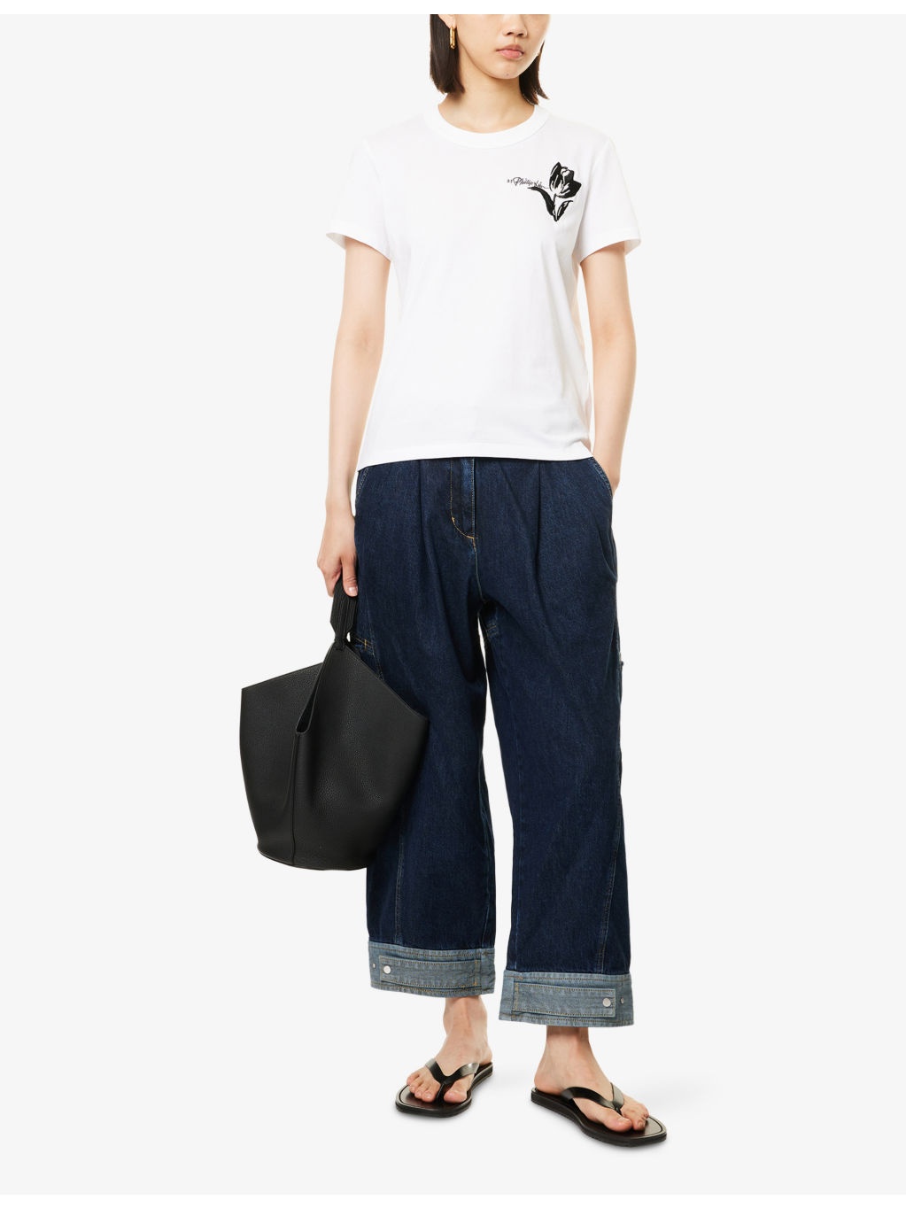 Tulip Embroidery Cropped Short-Sleeve Cotton-Jersey T-Shirt - 2