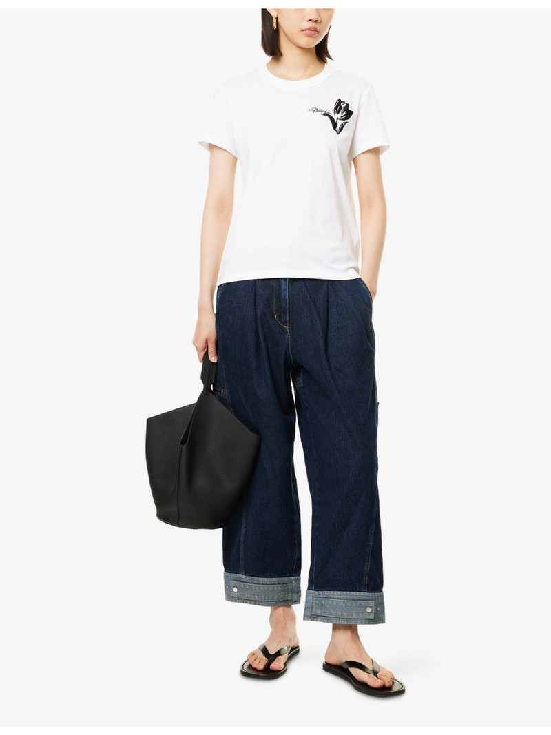 3.1 Phillip Lim Tulip Embroidery Cropped Short-Sleeve Cotton-Jersey T-Shirt outlook