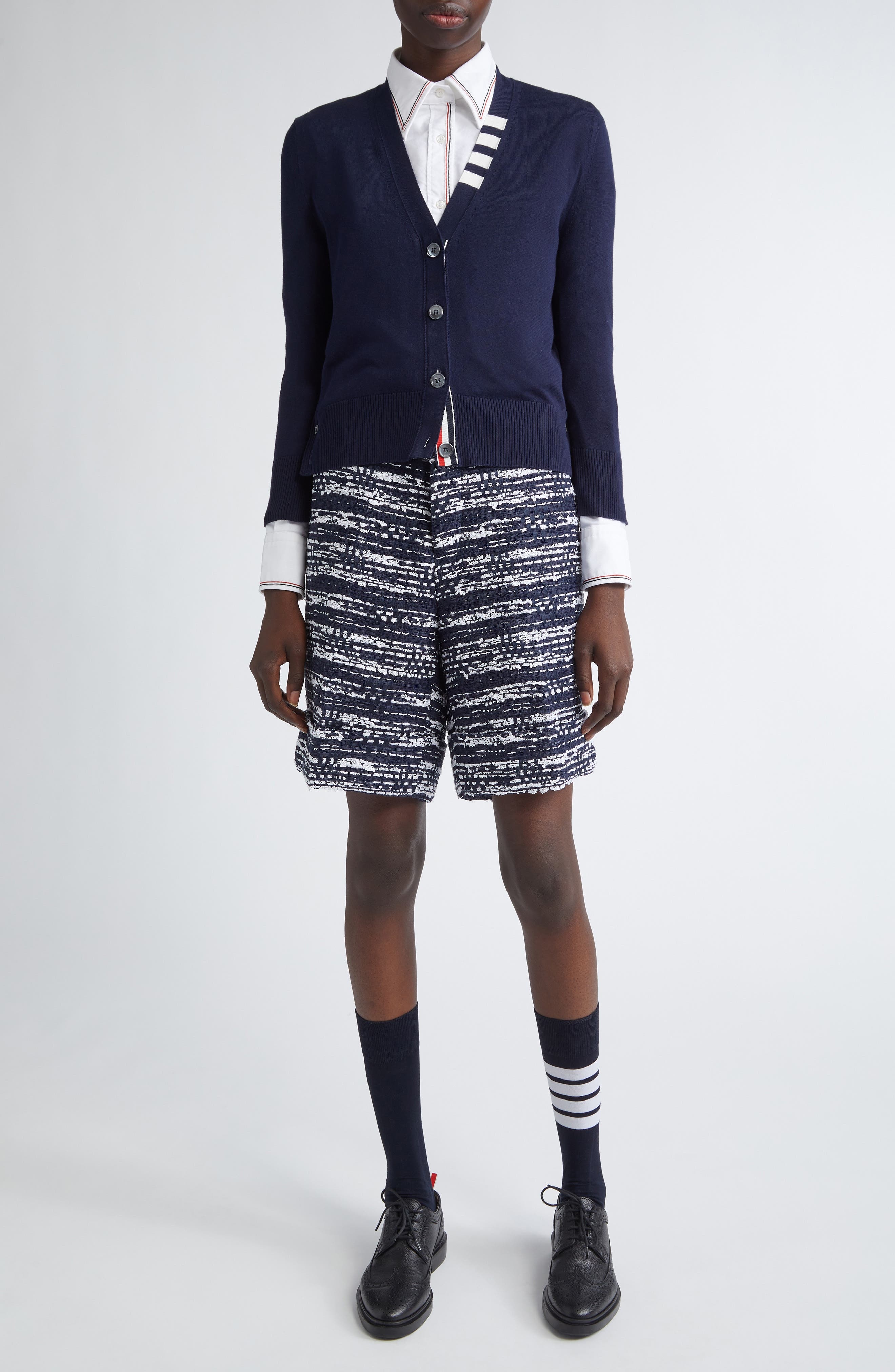 Thom Browne Jersey Stitch V-Neck Cotton Cardigan in Navy at Nordstrom - 2