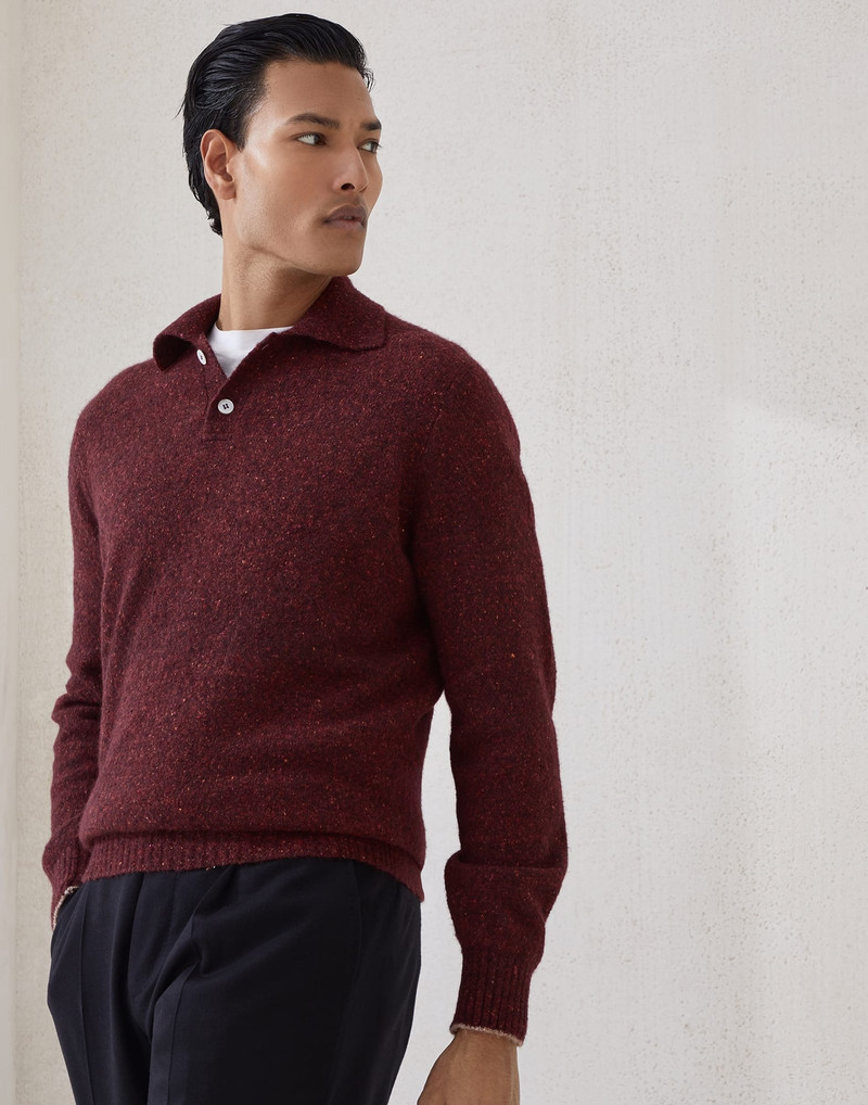 Flecked alpaca, wool, silk and cotton knit polo shirt 1