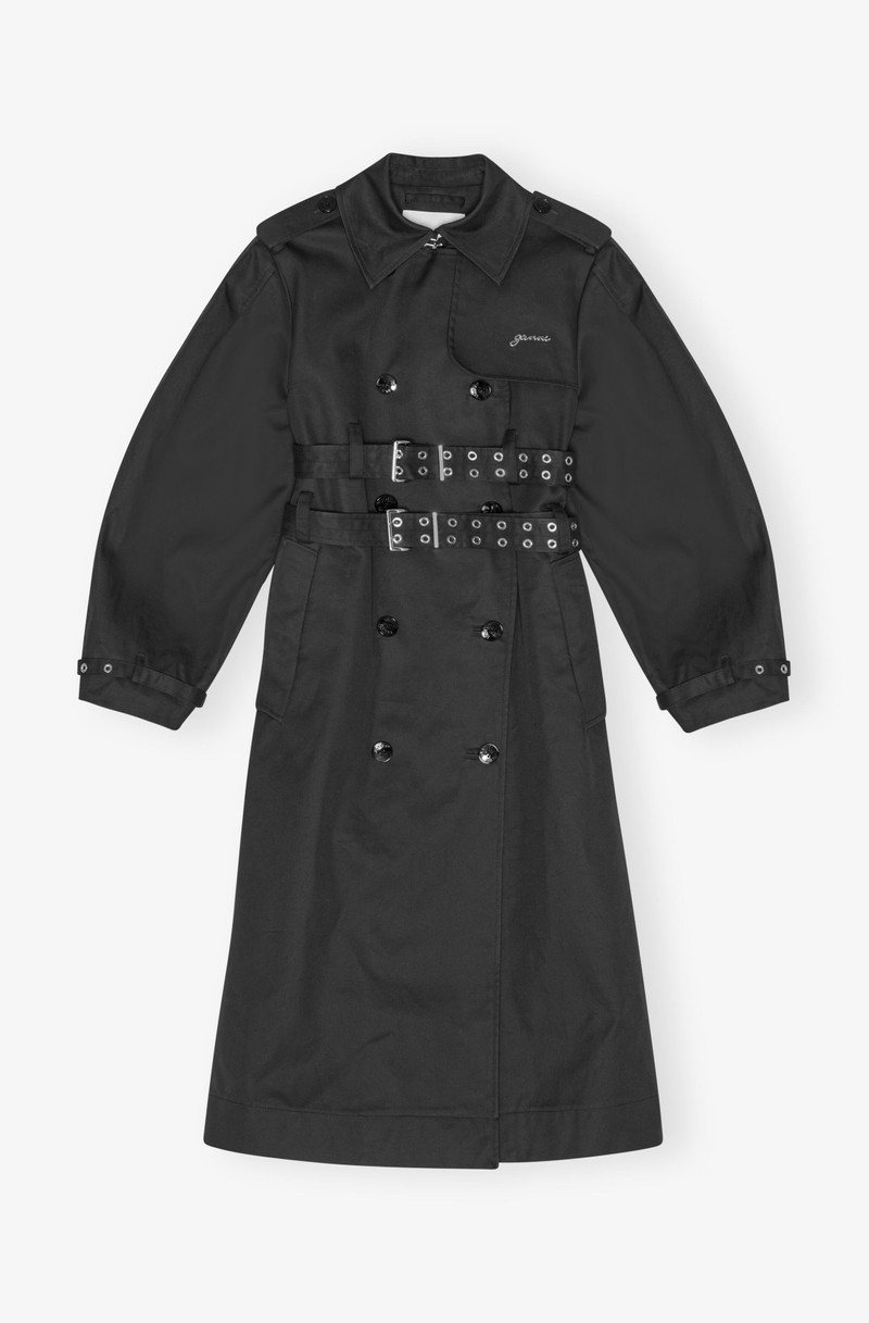 BLACK BONDED COTTON TRENCH COAT 1