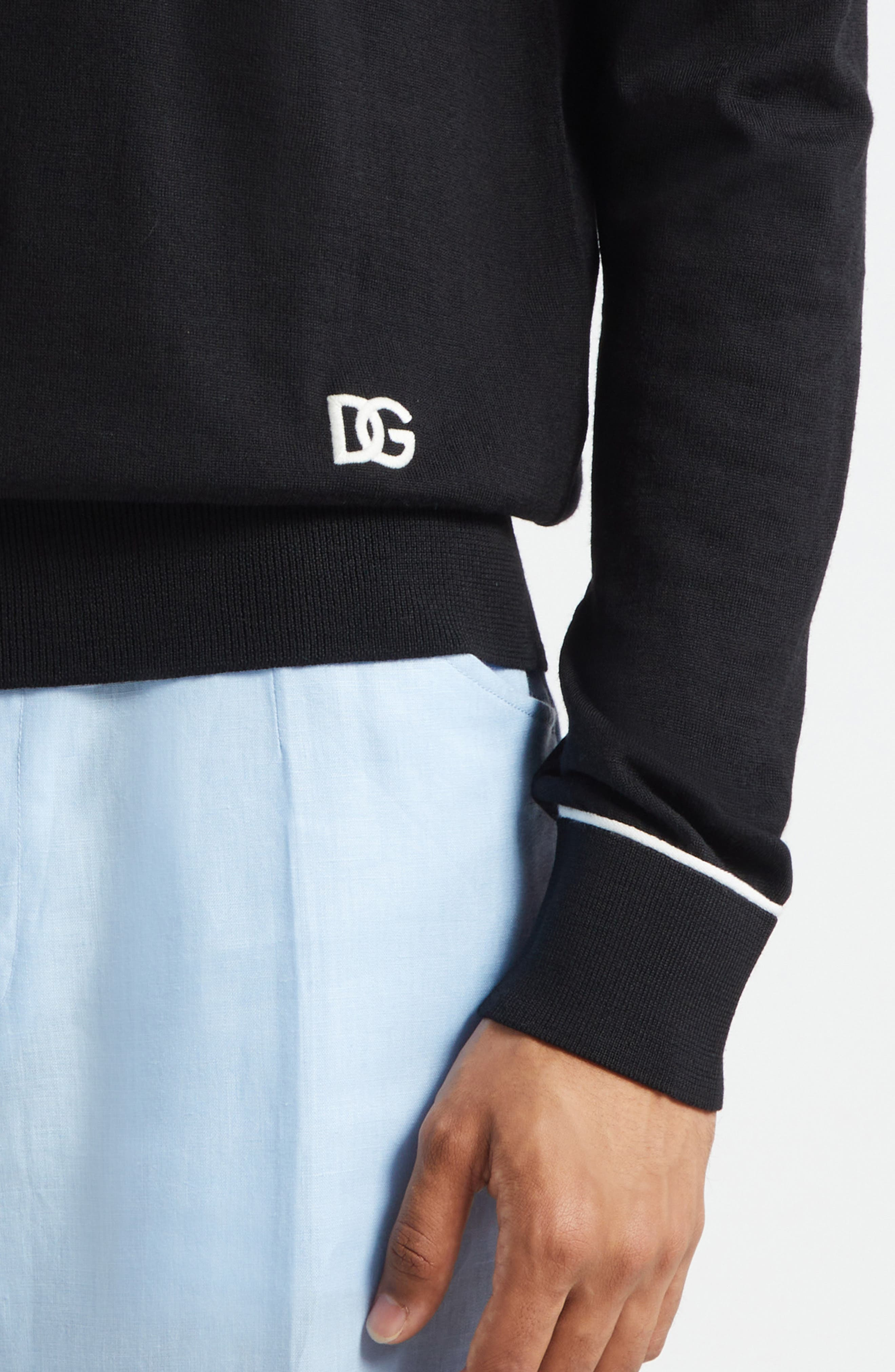 Dolce&Gabbana Tipped Virgin Wool Crewneck Sweater in N0000 Nero at Nordstrom - 4