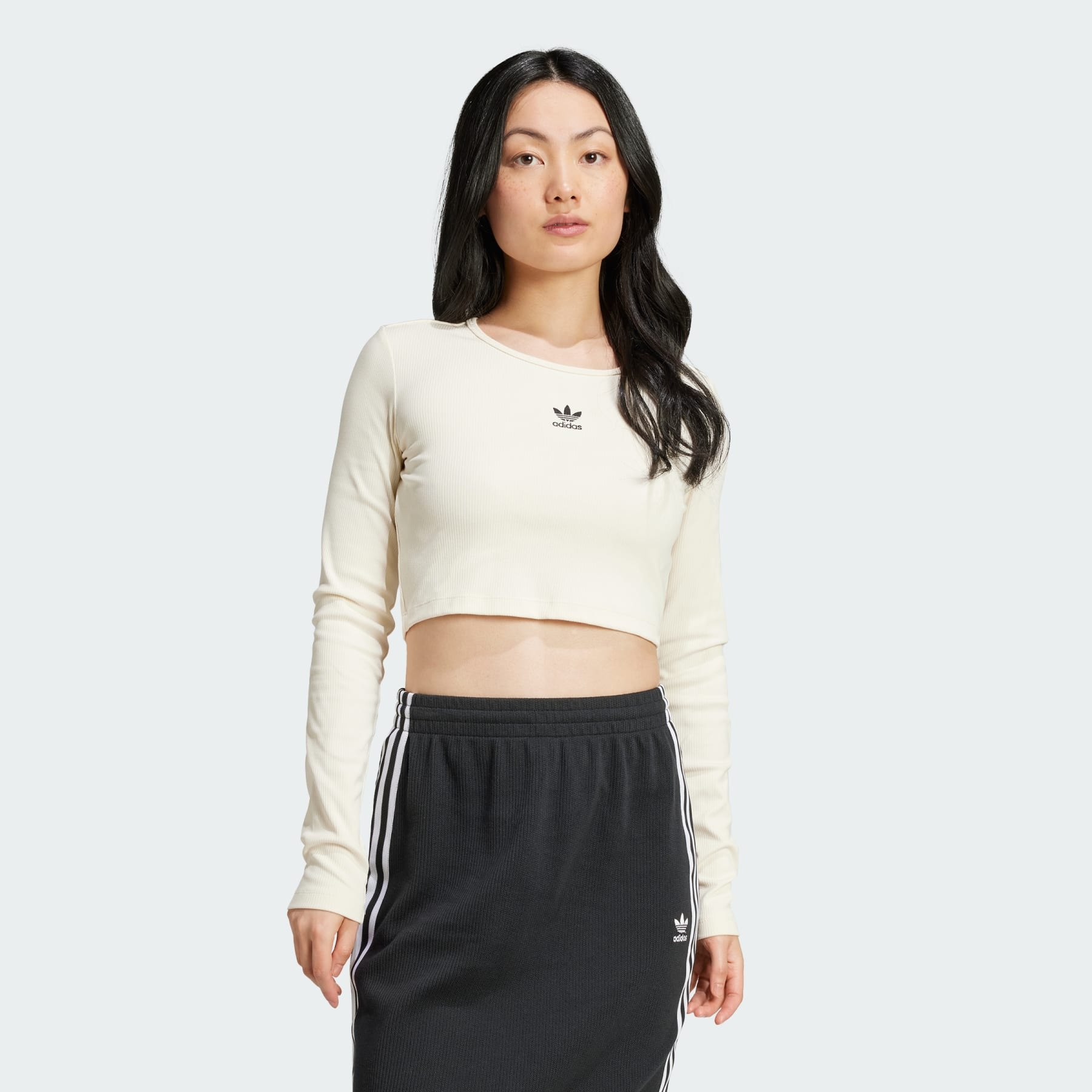 Essentials Ribbed Crop Long Sleeve Tee - 2