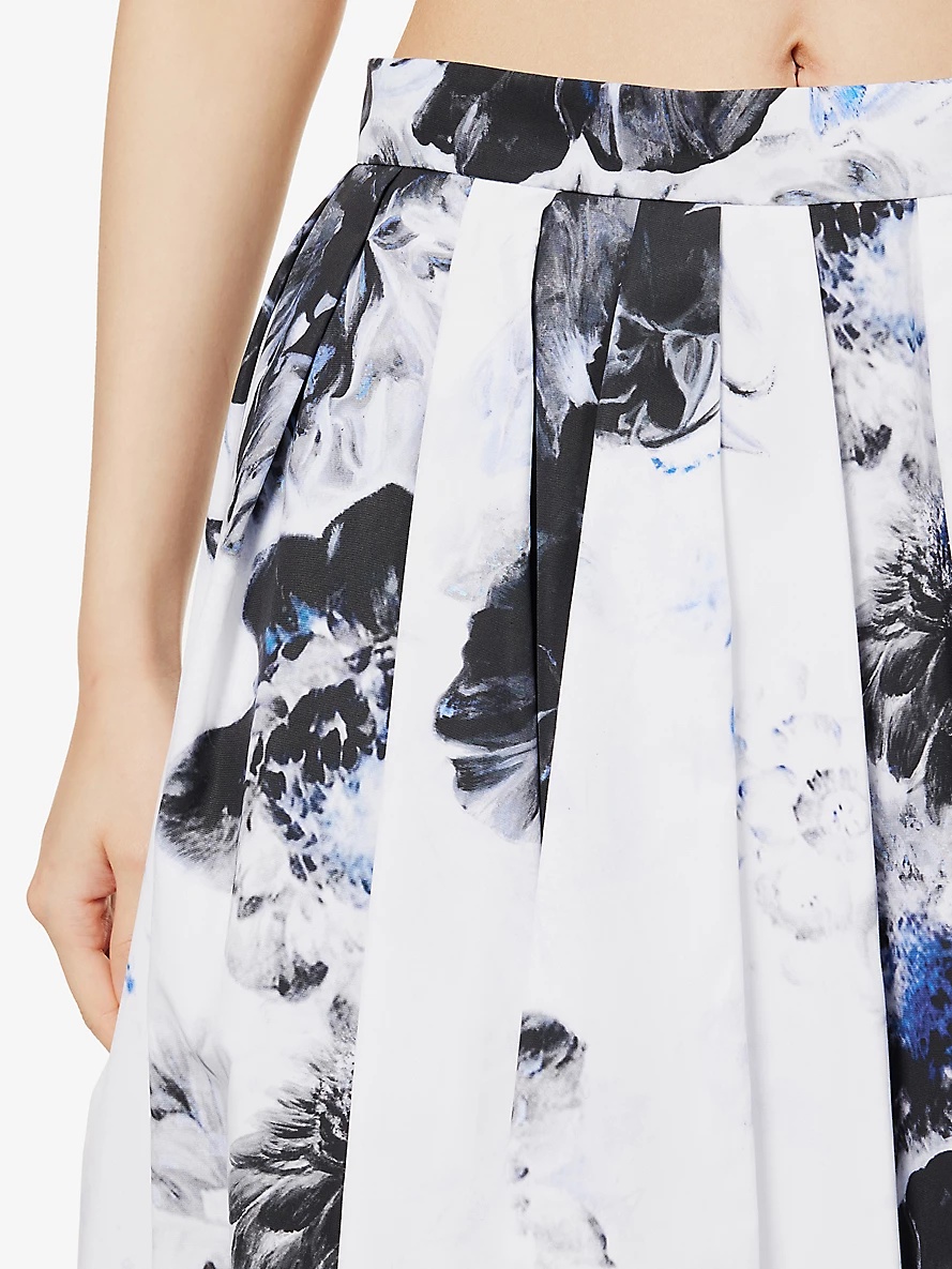 Floral-print pleated cotton midi skirt - 5